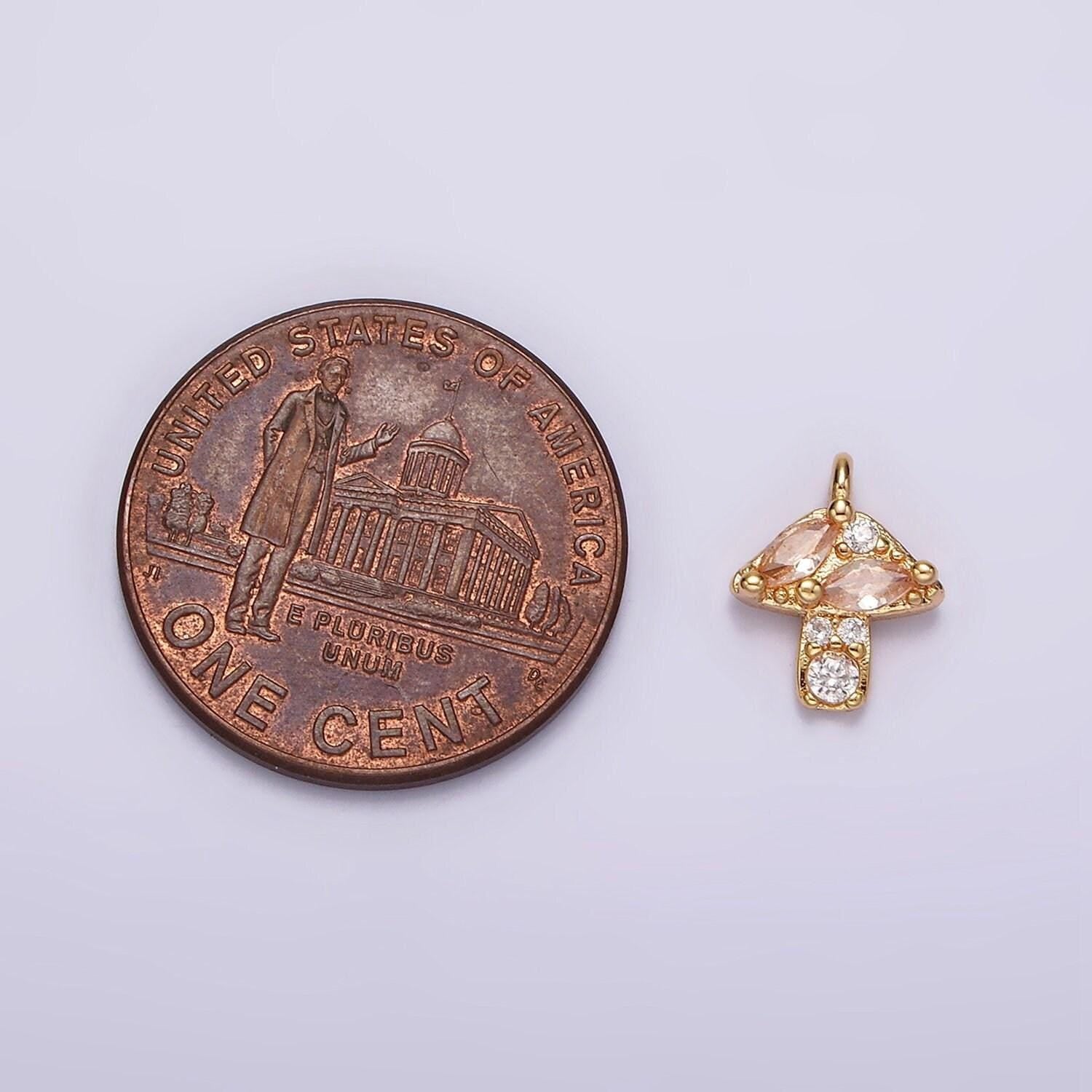 14k gold filled peach marquise cz mushroom nature mini add-on charm shroomie magical inspired jewelry | ag499