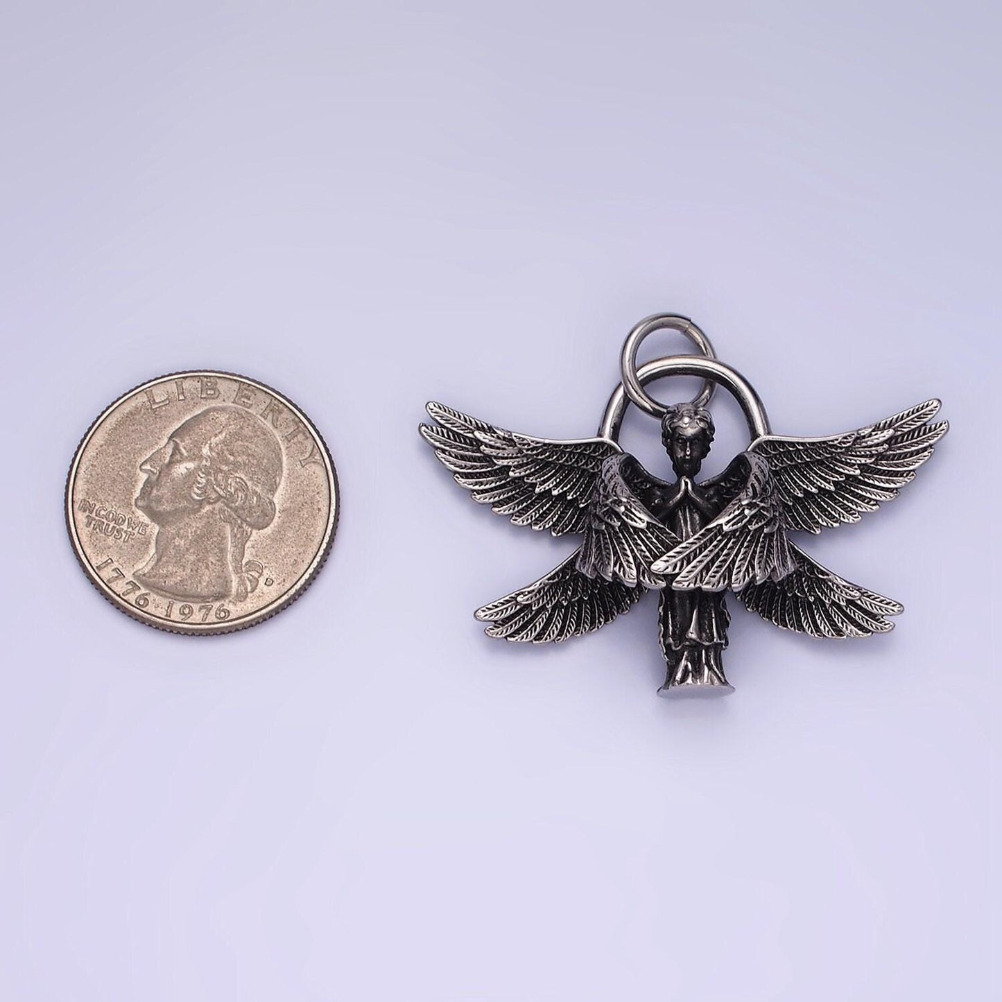 Stainless steel angel wings pendant double wing charm antique silver dark pendant for men jewelry p1369