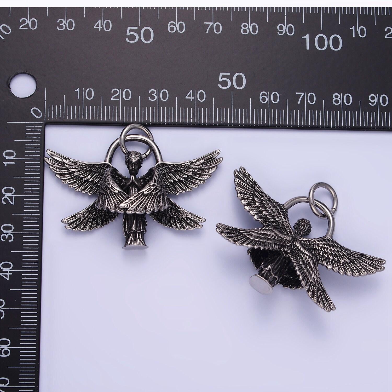 Stainless steel angel wings pendant double wing charm antique silver dark pendant for men jewelry p1369