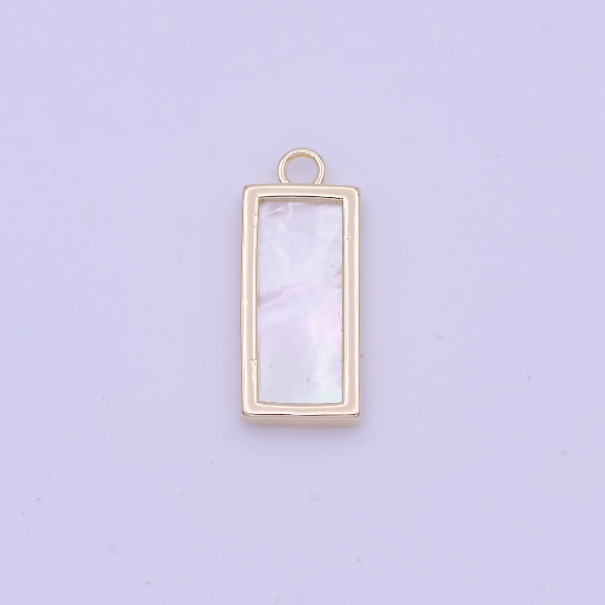 Dainty rectangle mother of pearl charm 19.4x8.1mm gold plated rectangle charm pearl charm for minimalist jewelry n-635