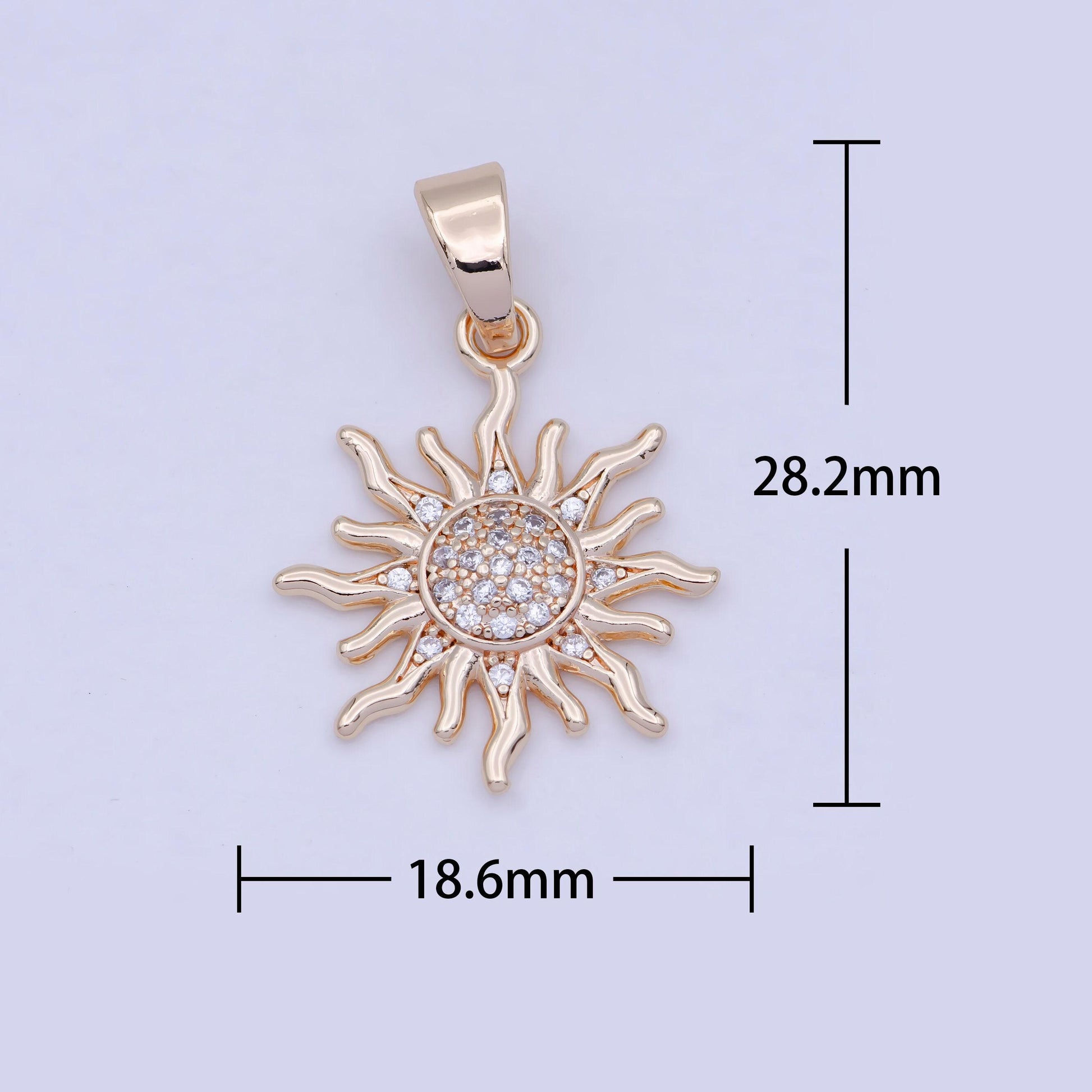 Simple sunburst pendant, 18k rosy gold filled clear micro paved cz sun rays charm | x-465