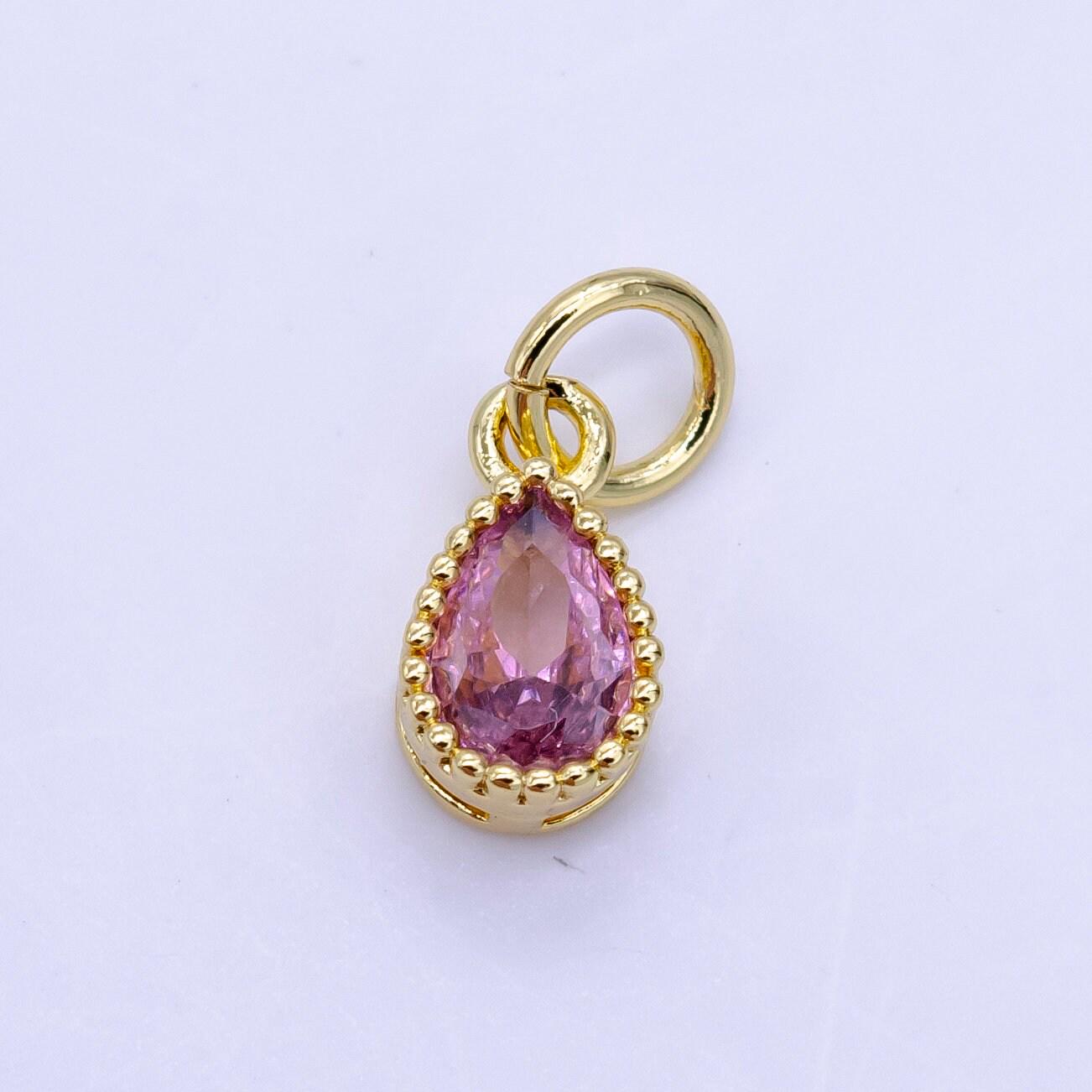 24k gold filled mini teardrop cz clear stone pendant, add on tear drop shape charm dainty crystal cz stone for necklace bracelet supply d613