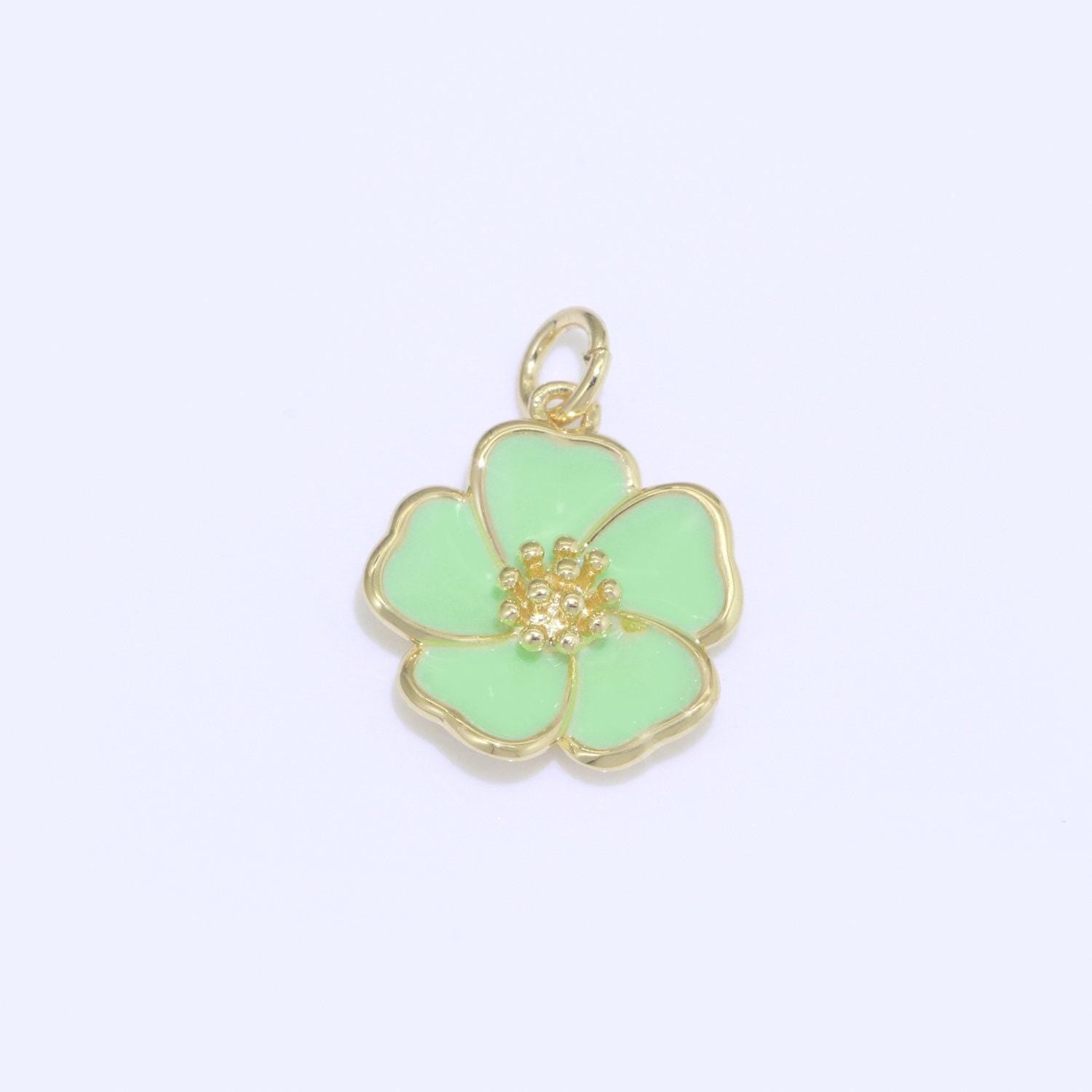 Dainty hibiscus charm tropical flower gold filled enamel charm hawaiian inspired jewelry pendant for necklace bracelet earring makings m-499