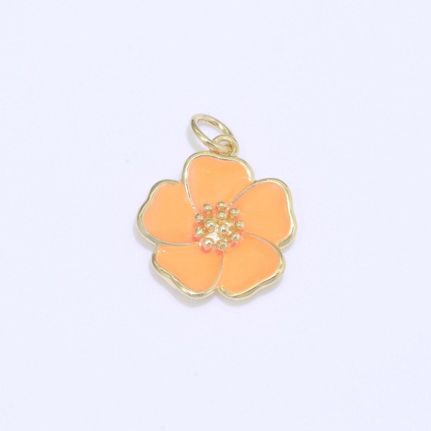 Dainty hibiscus charm tropical flower gold filled enamel charm hawaiian inspired jewelry pendant for necklace bracelet earring makings m-499