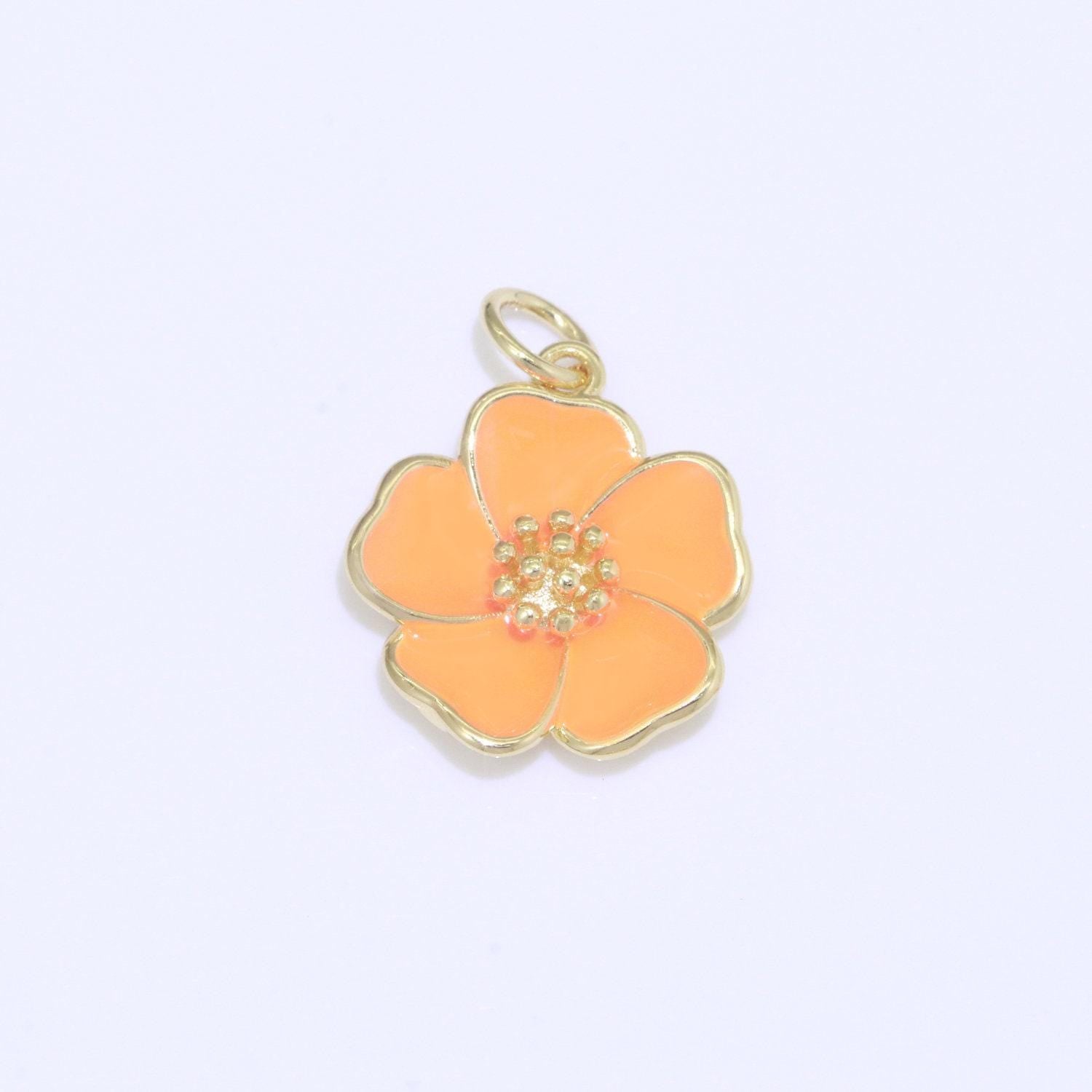 Dainty hibiscus charm tropical flower gold filled enamel charm hawaiian inspired jewelry pendant for necklace bracelet earring makings m-499