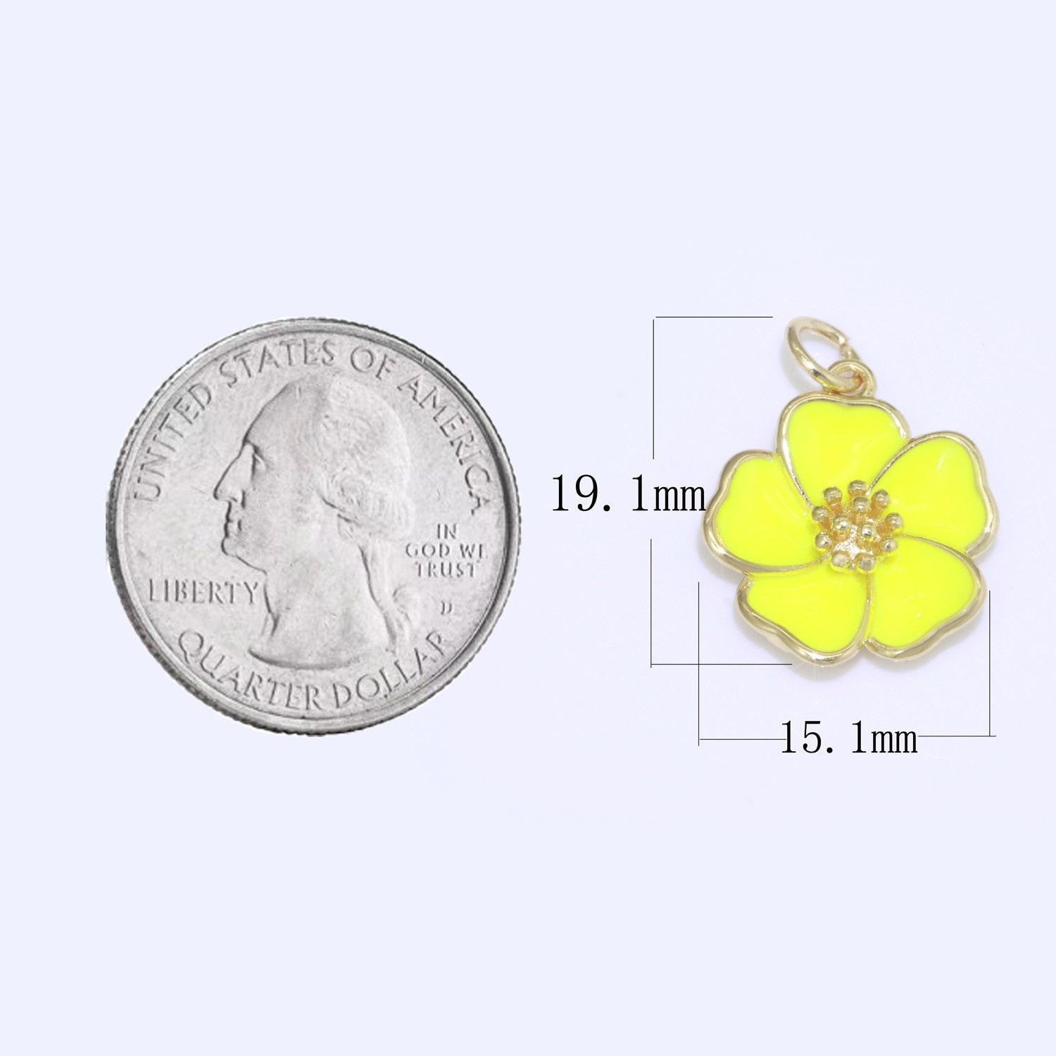 Dainty hibiscus charm tropical flower gold filled enamel charm hawaiian inspired jewelry pendant for necklace bracelet earring makings m-499