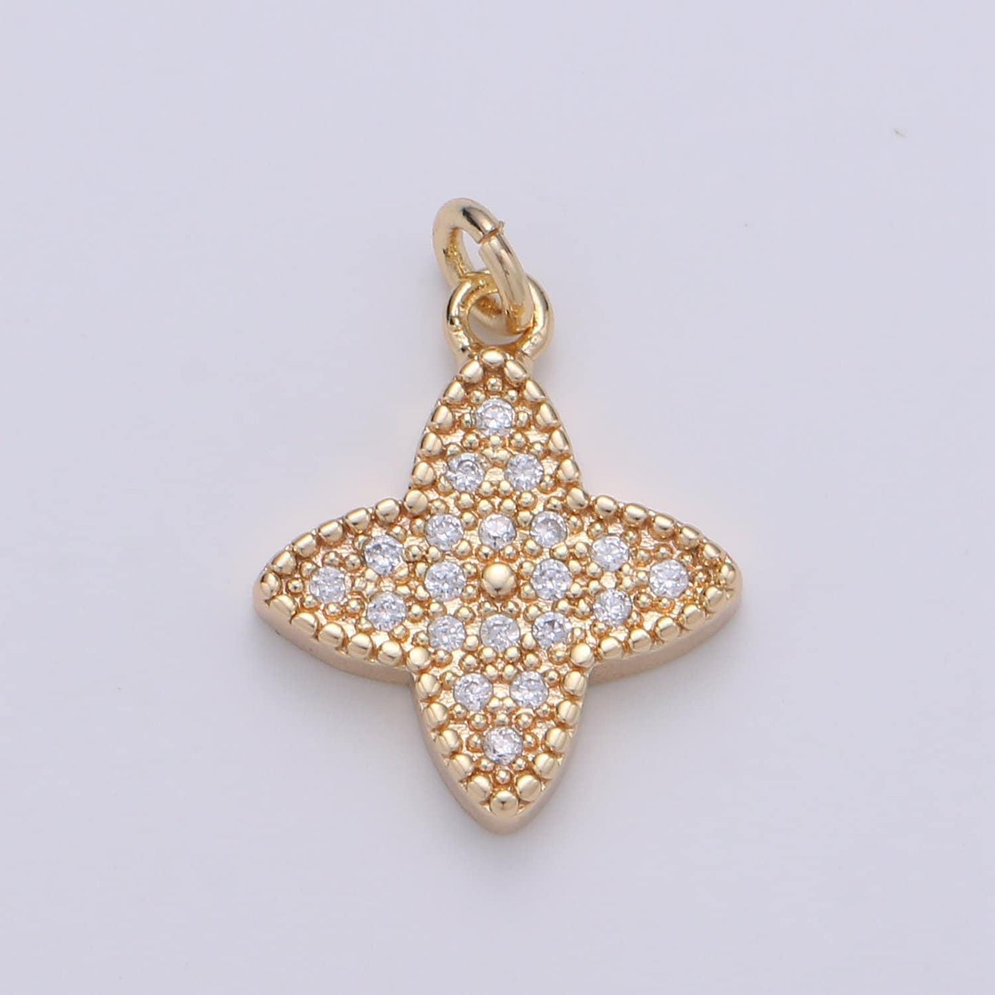 24k gold star charm pendant, gold celestial charms, flower charm necklace, micro pave cz cubic star jewelry inspired