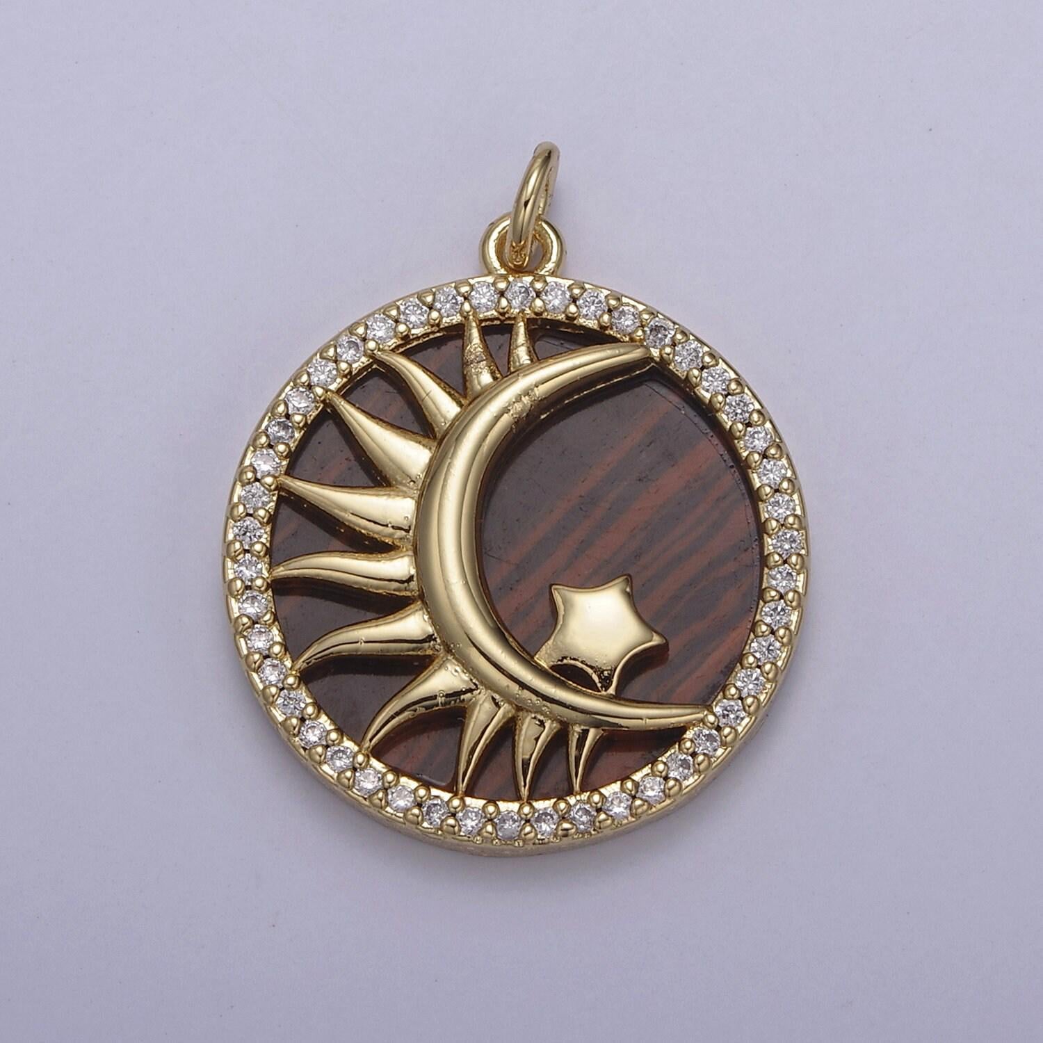 14k gold filled pearl, tiger eye, abalone shell charm pendant crescent moon star charm for celestial necklace bracelet jewelry making n-700