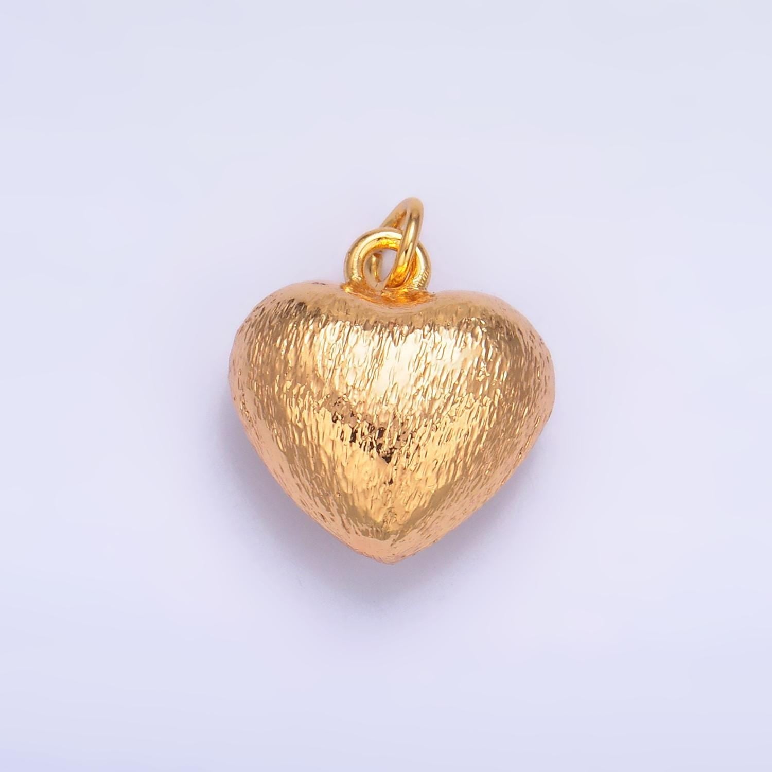 Brushed metal gold love heart charm 24k gold filled puffy heart charm for bracelet necklace pendant | w264