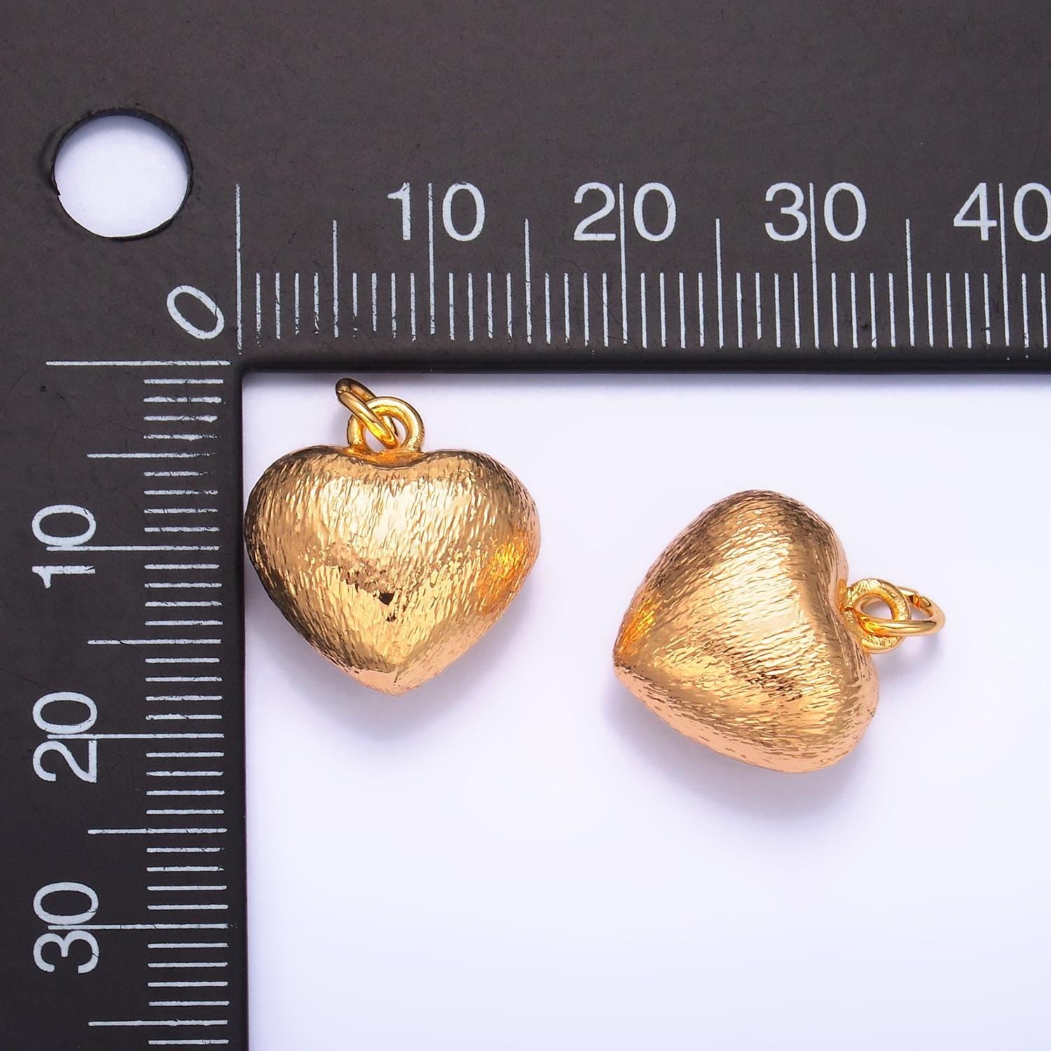 Brushed metal gold love heart charm 24k gold filled puffy heart charm for bracelet necklace pendant | w264