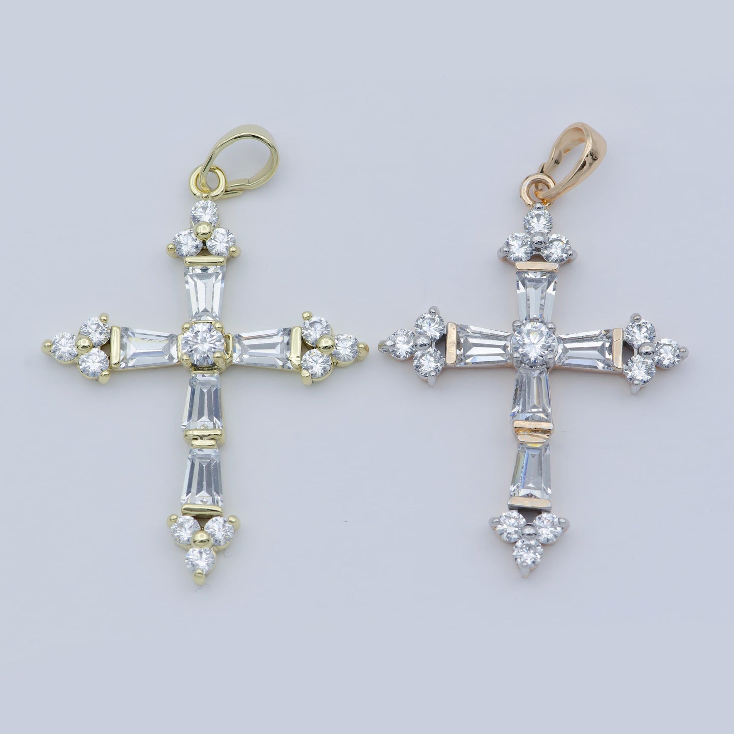14k gold filled cross pendant, cubic micro pave baguette cross charm cz pendant religious necklace pendant jewelry making