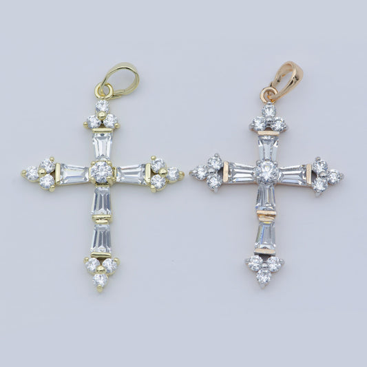 14k gold filled cross pendant, cubic micro pave baguette cross charm cz pendant religious necklace pendant jewelry making