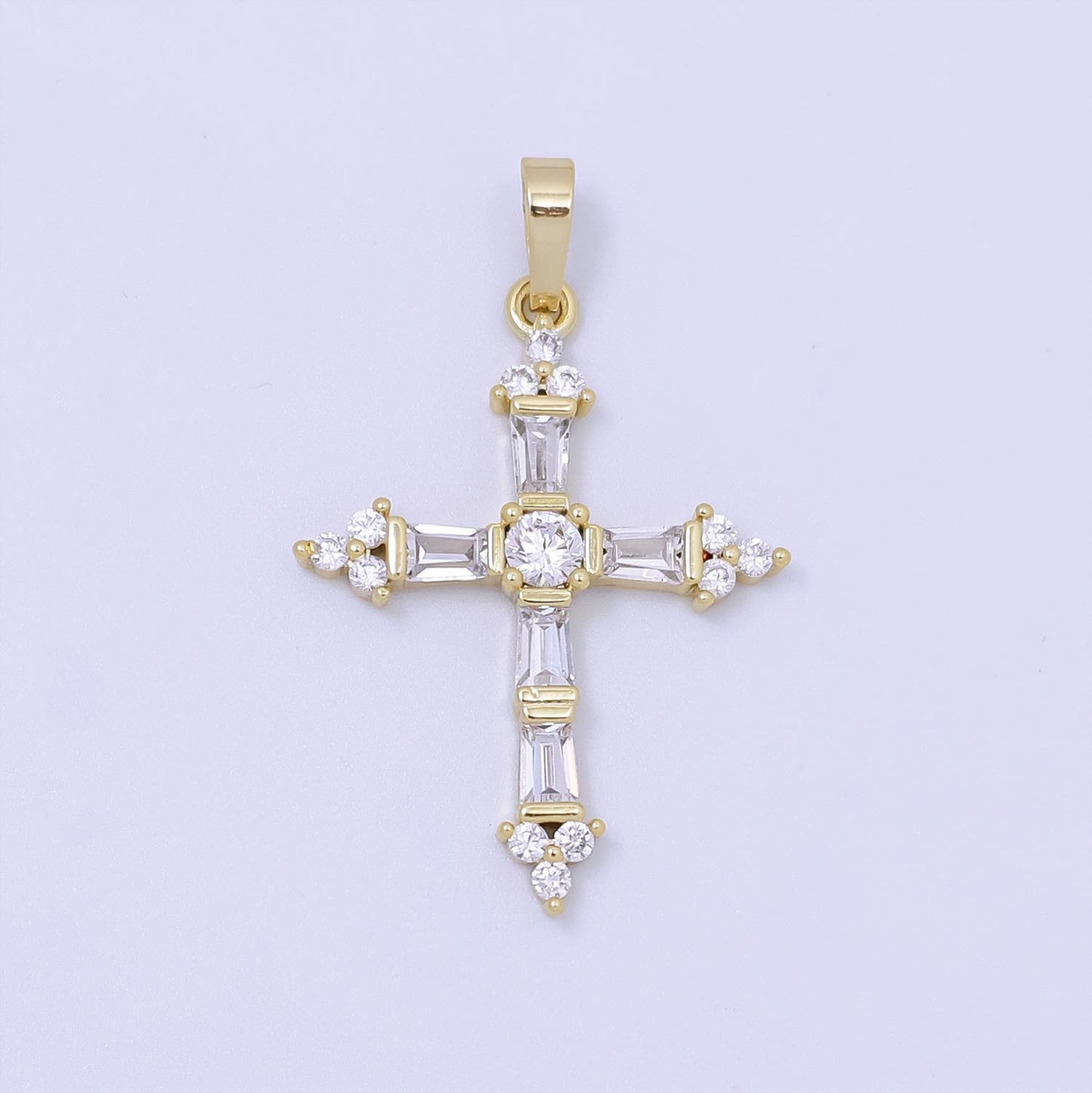 14k gold filled cross pendant, cubic micro pave baguette cross charm cz pendant religious necklace pendant jewelry making