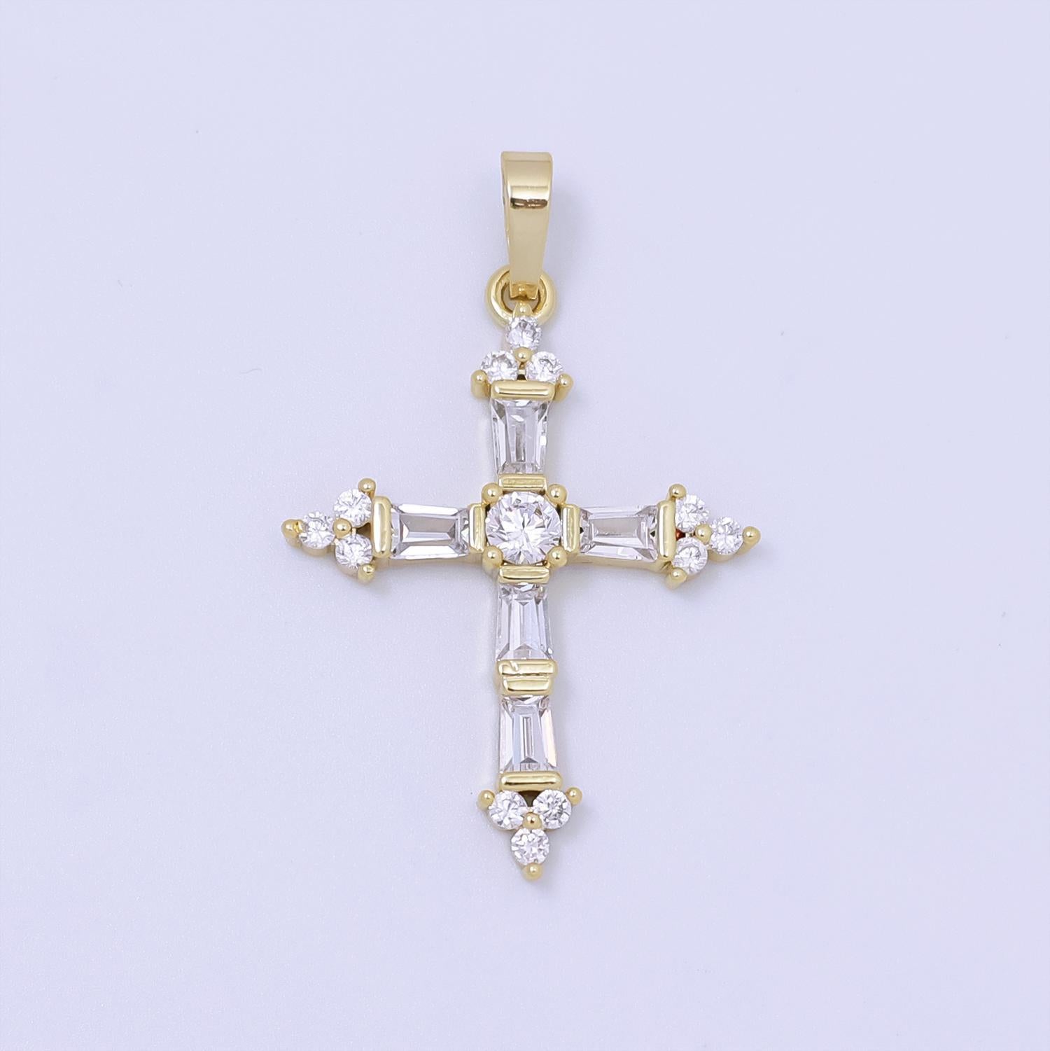 14k gold filled cross pendant, cubic micro pave baguette cross charm cz pendant religious necklace pendant jewelry making