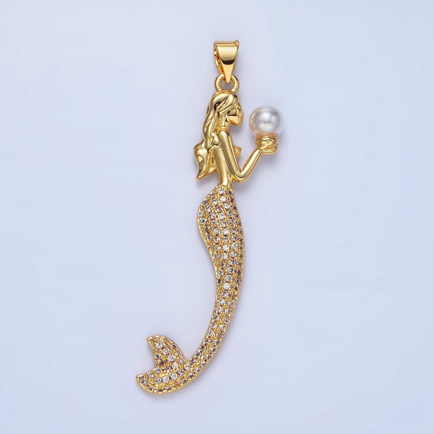 24k gold filled long mermaid clam sea pearl shell drop necklace charm | aa968