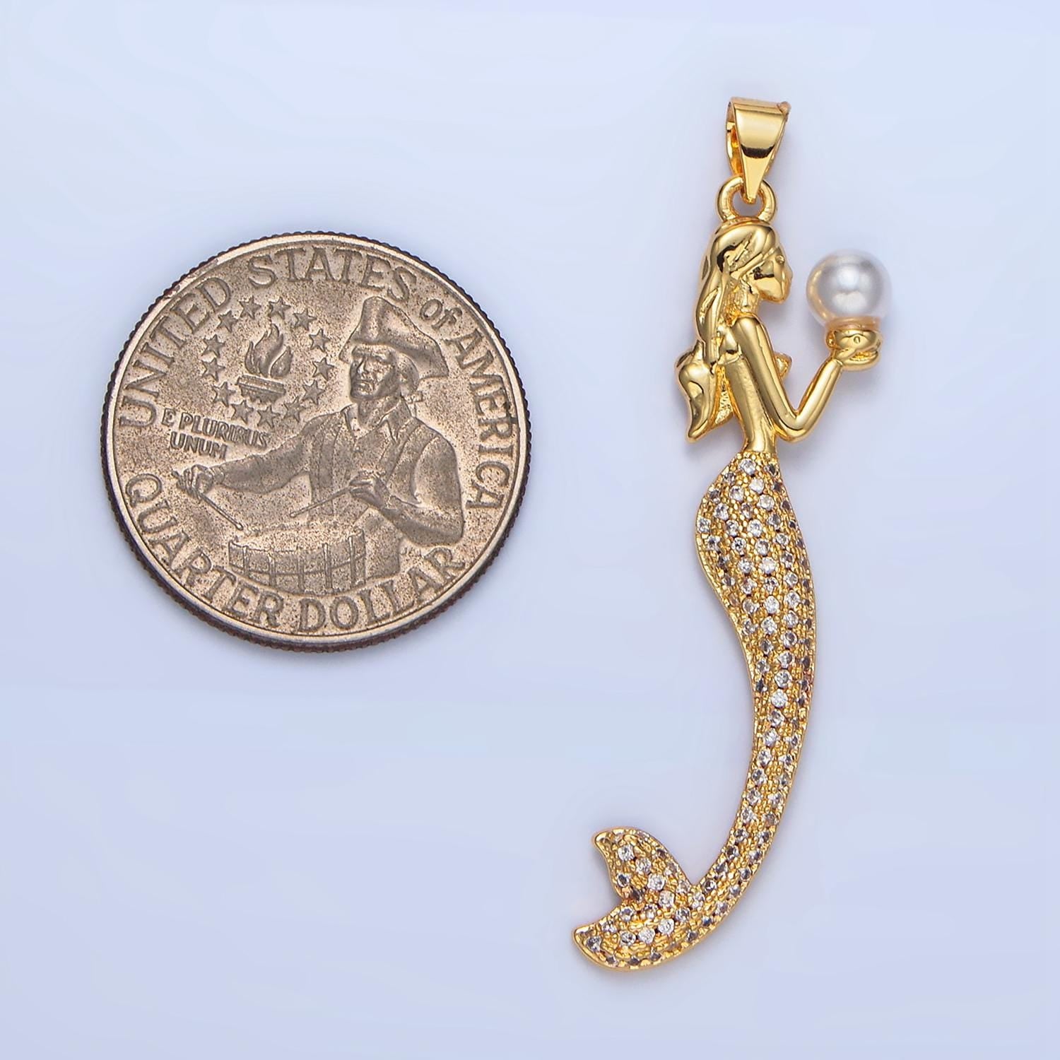 24k gold filled long mermaid clam sea pearl shell drop necklace charm | aa968