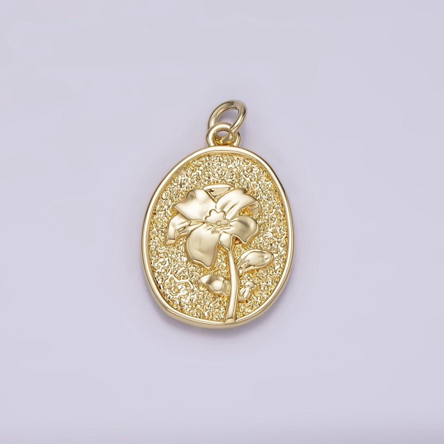 14k gold filled narcissus december birth flower hammered stamped personalized double sided charm | ag243