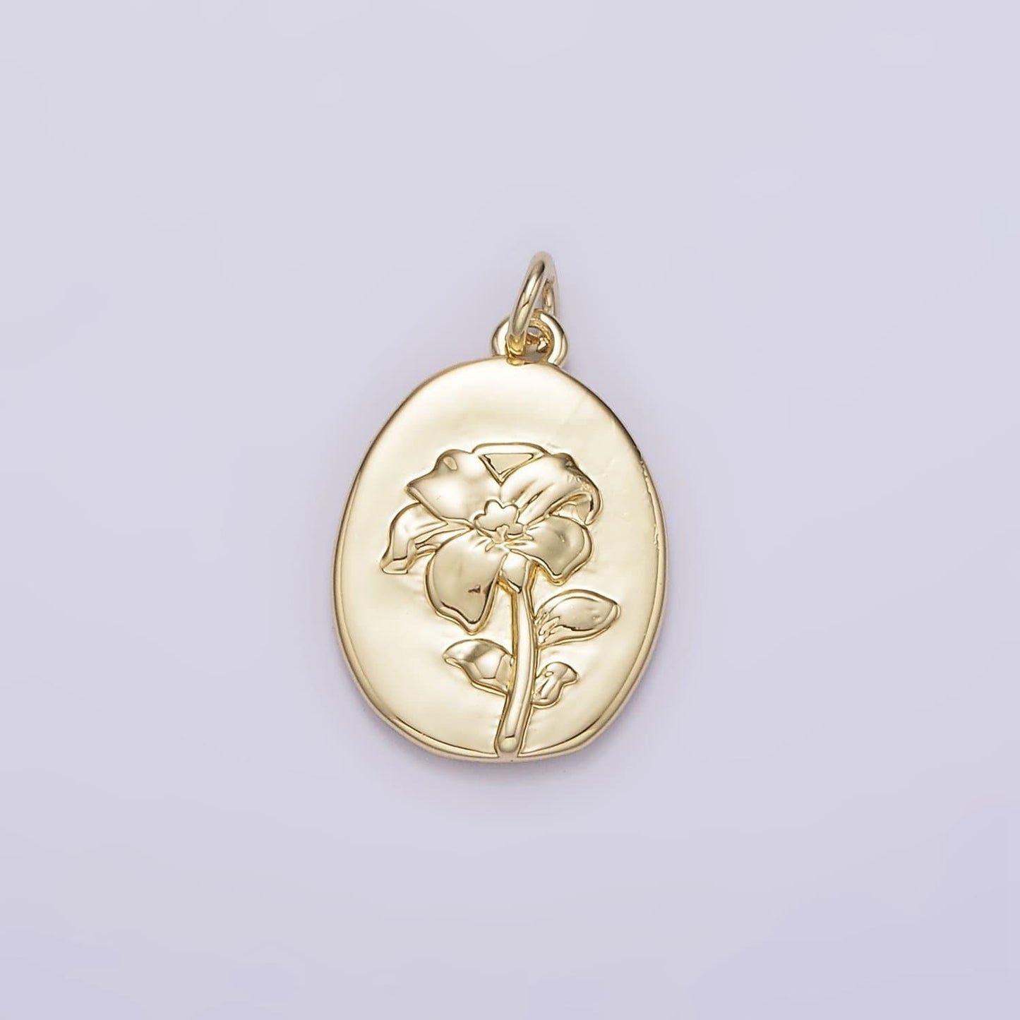 14k gold filled narcissus december birth flower hammered stamped personalized double sided charm | ag243