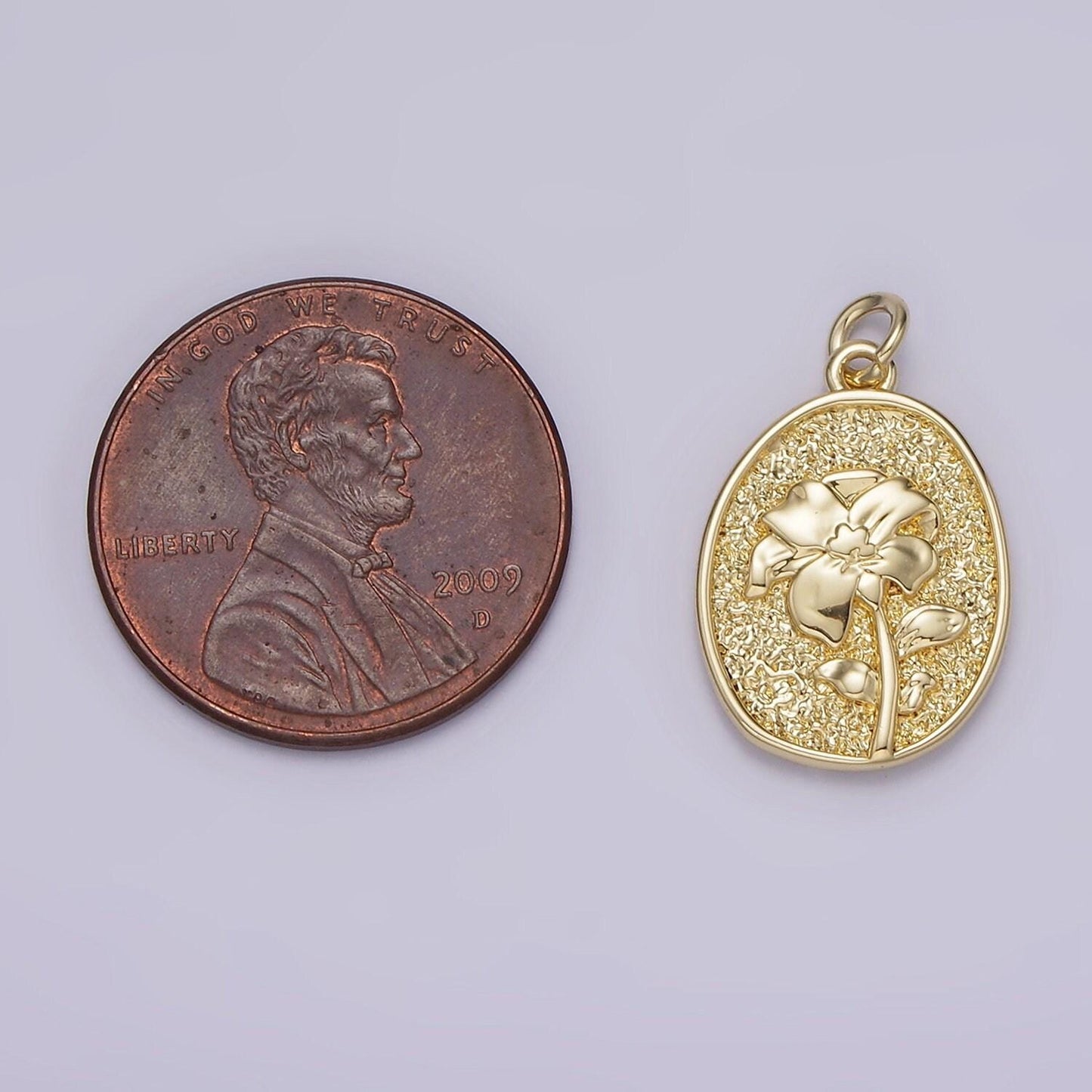14k gold filled narcissus december birth flower hammered stamped personalized double sided charm | ag243