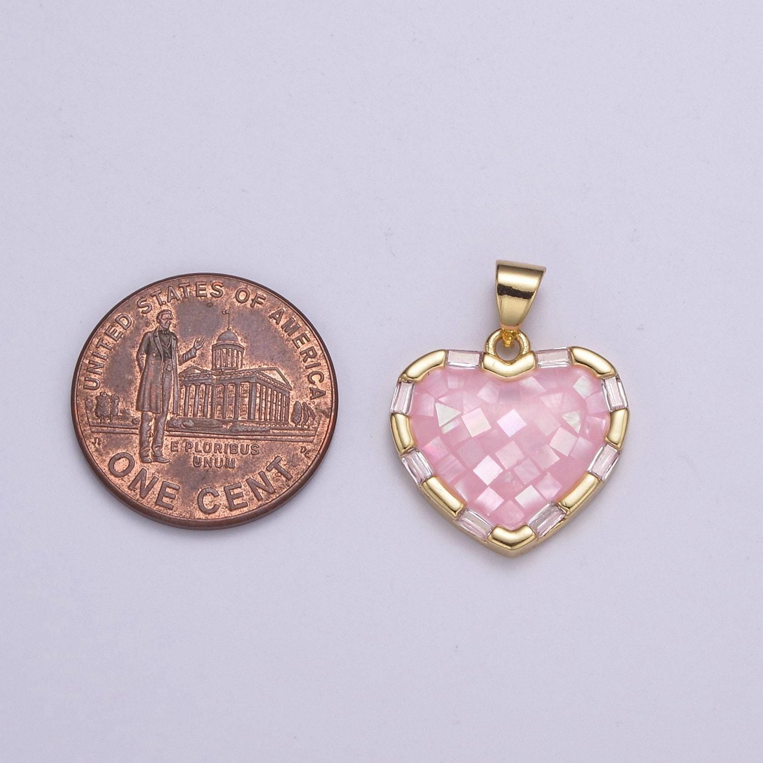 Gold pearl finished with pink transparent epoxy checkers pendant gold draughts heart pendant round charm gold circle medallion, h-055