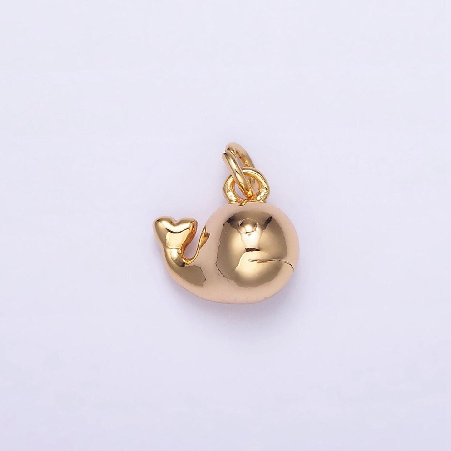 16k gold filled 8mm whale heart tail ocean animal puffed mini add-on charm | ag106