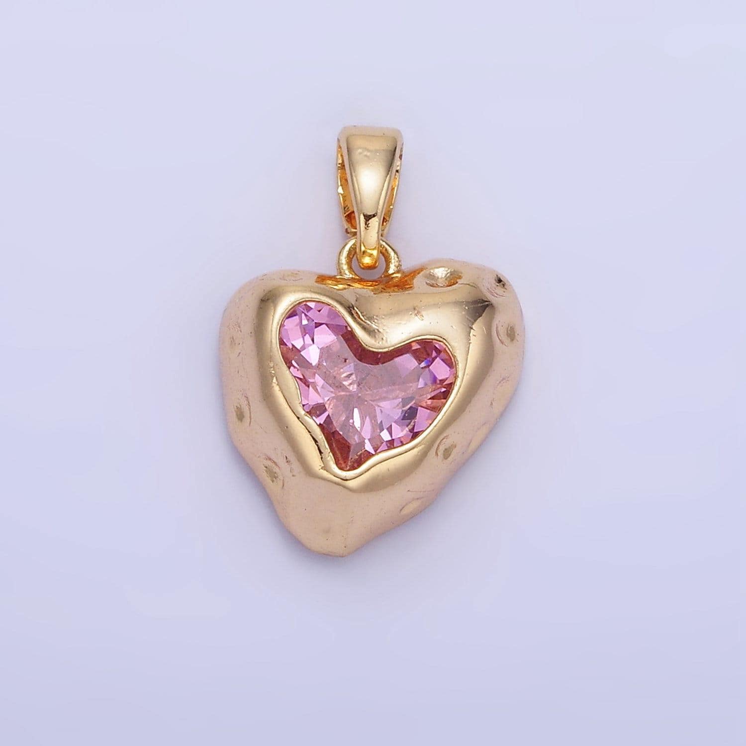 Gold micro pave heart charm medallion charm, pink cz charm for necklace earring bracelet component jewelry findings aa-1310