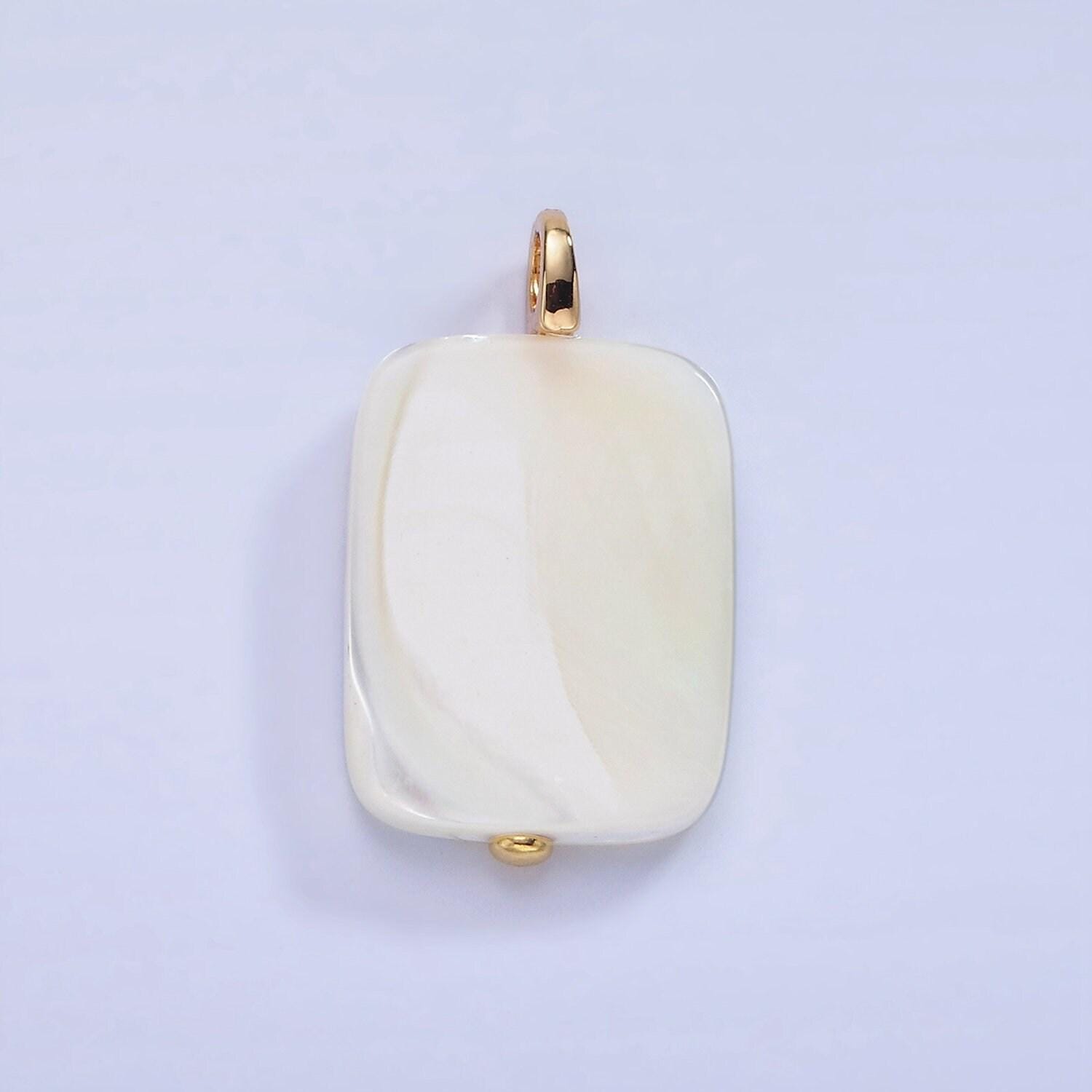 14k gold filled 25mm rectangular flat shell pearl pendant | p-1678