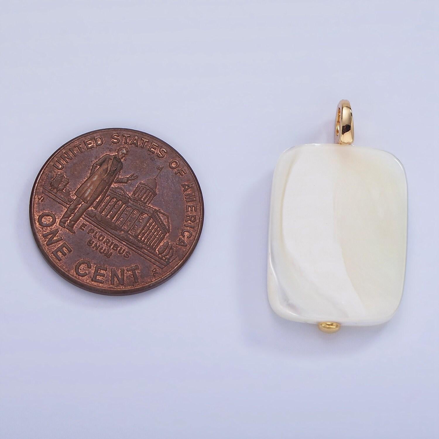 14k gold filled 25mm rectangular flat shell pearl pendant | p-1678