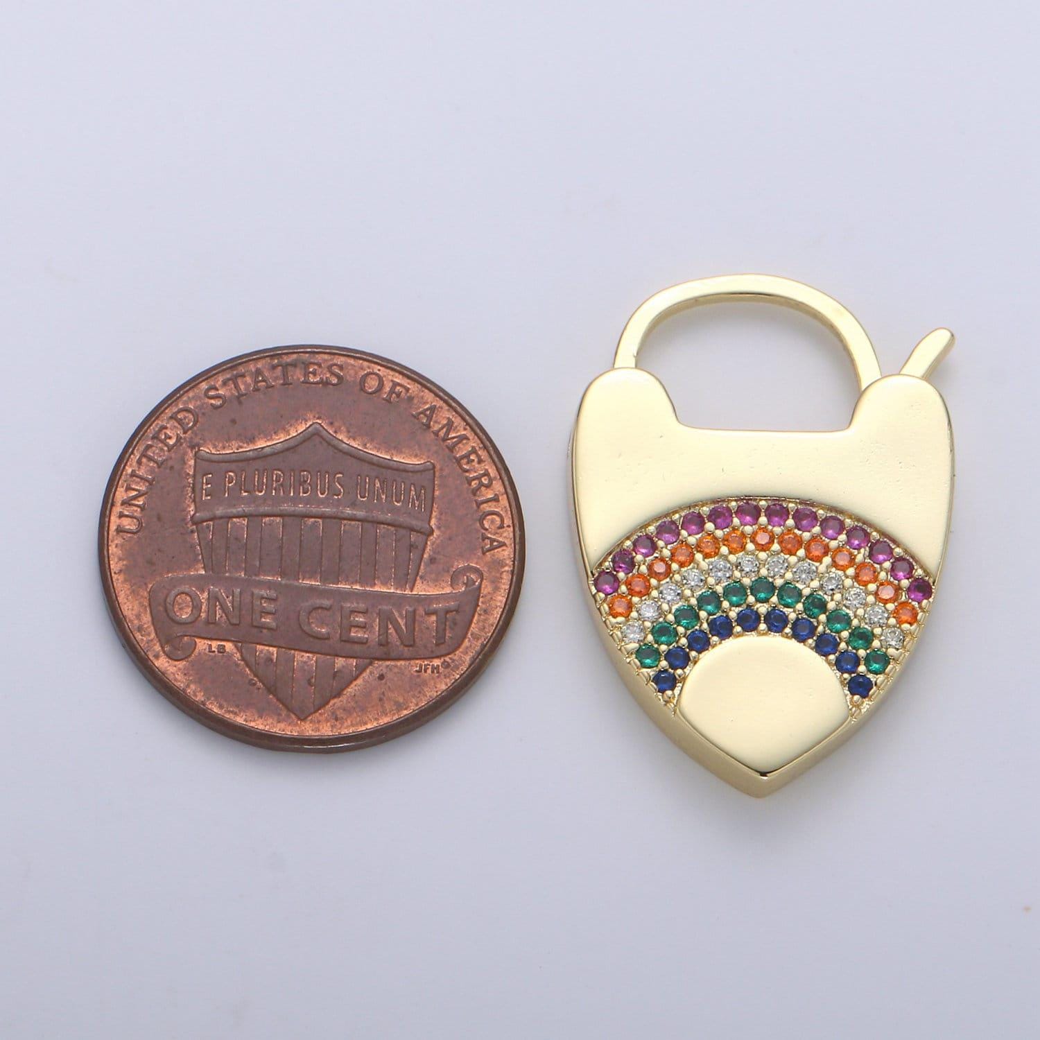 14k gold heart shaped lock, rainbow heart clasp for necklace jewelry making supplies end clasp component l266