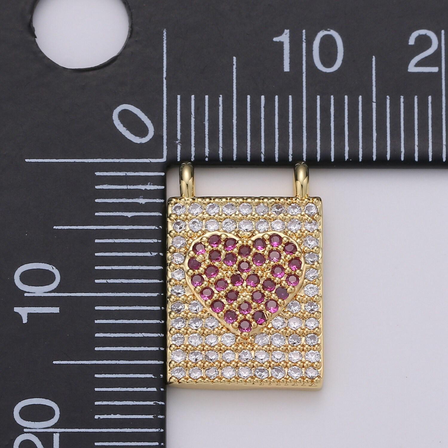 Micro pave heart charm for necklace gold heart banner charm with double bail connector