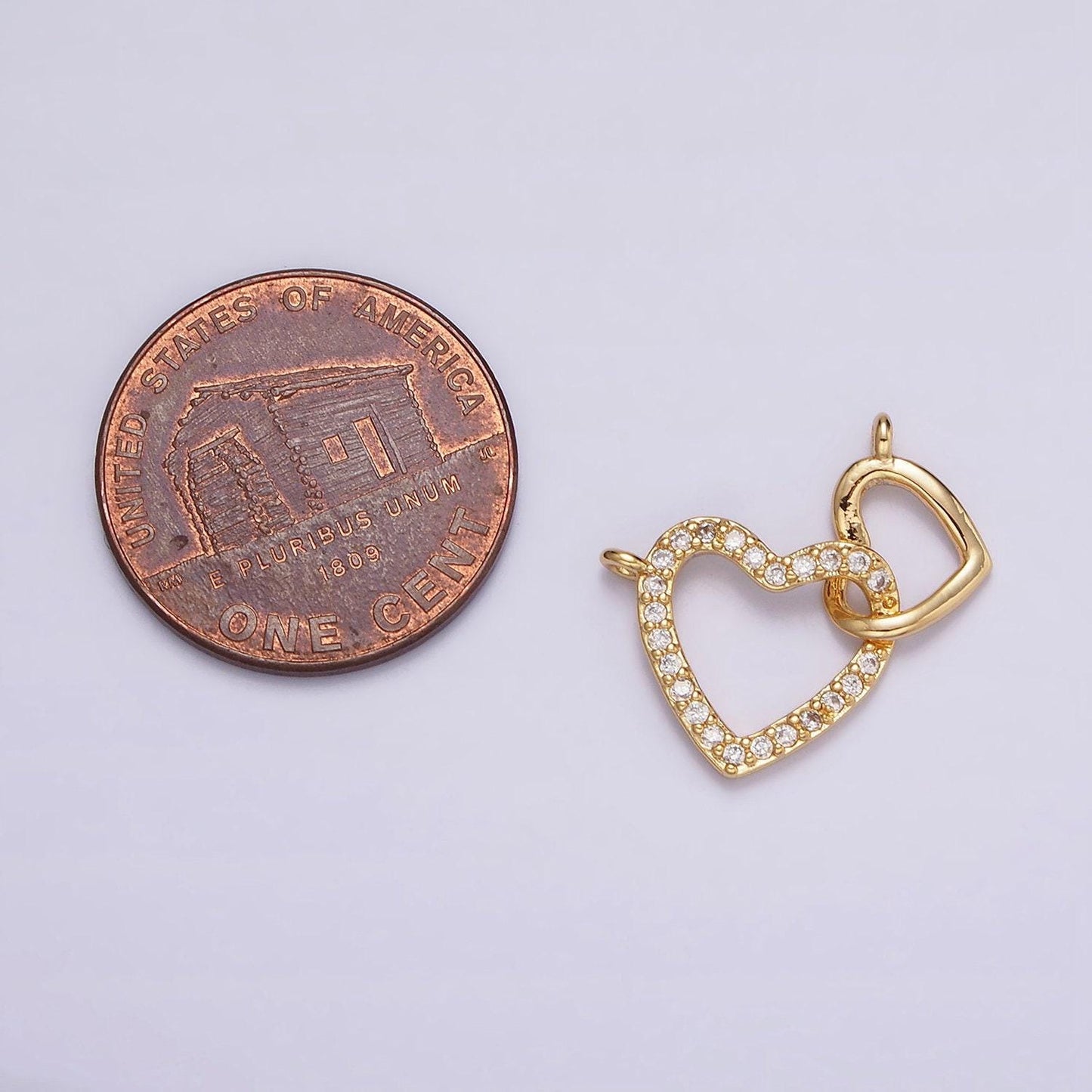 24k gold filled open double heart micro paved cz connector | y758