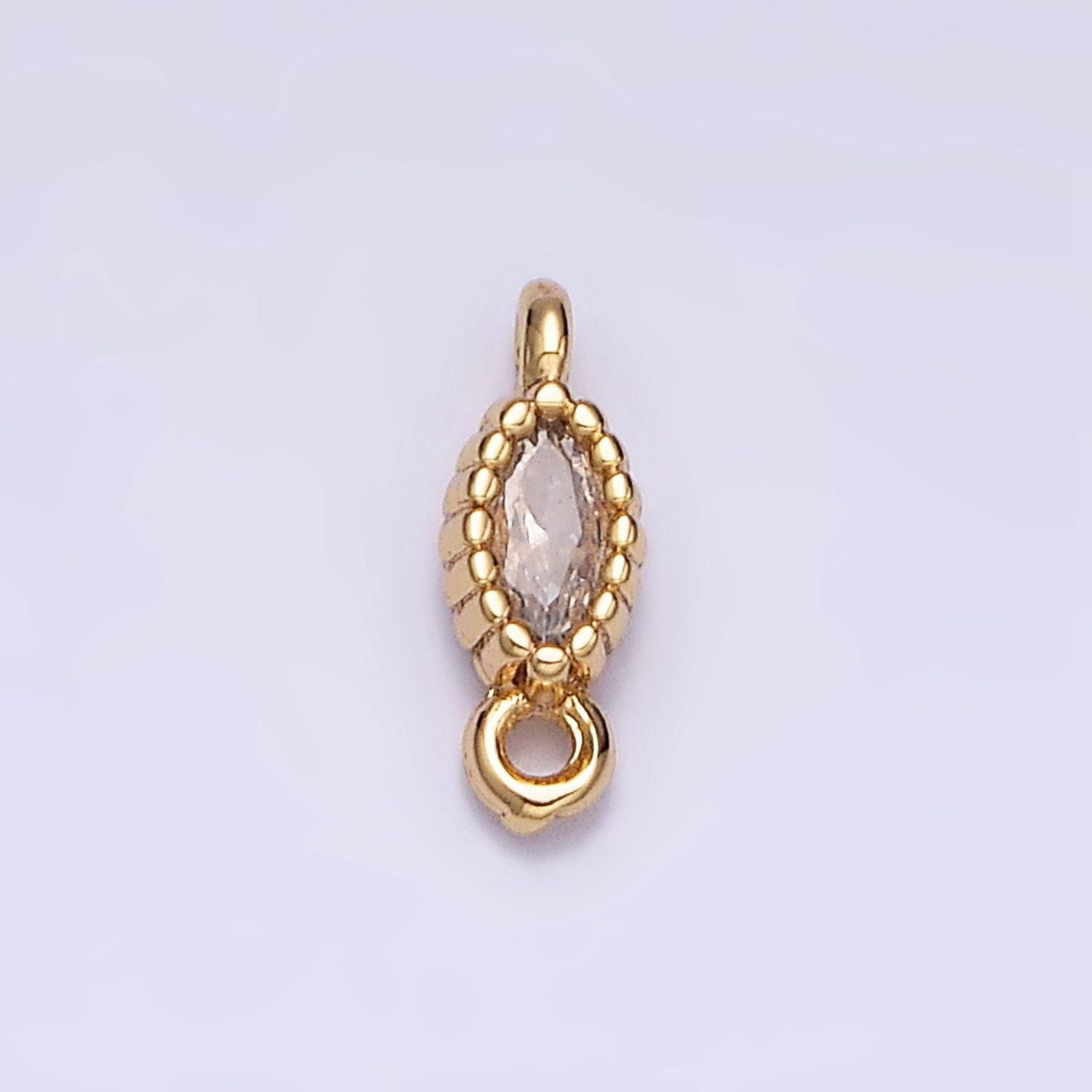 16k gold filled 4.5mm clear marquise cz dotted bezel connector in gold & silver oval charm connector | y-907