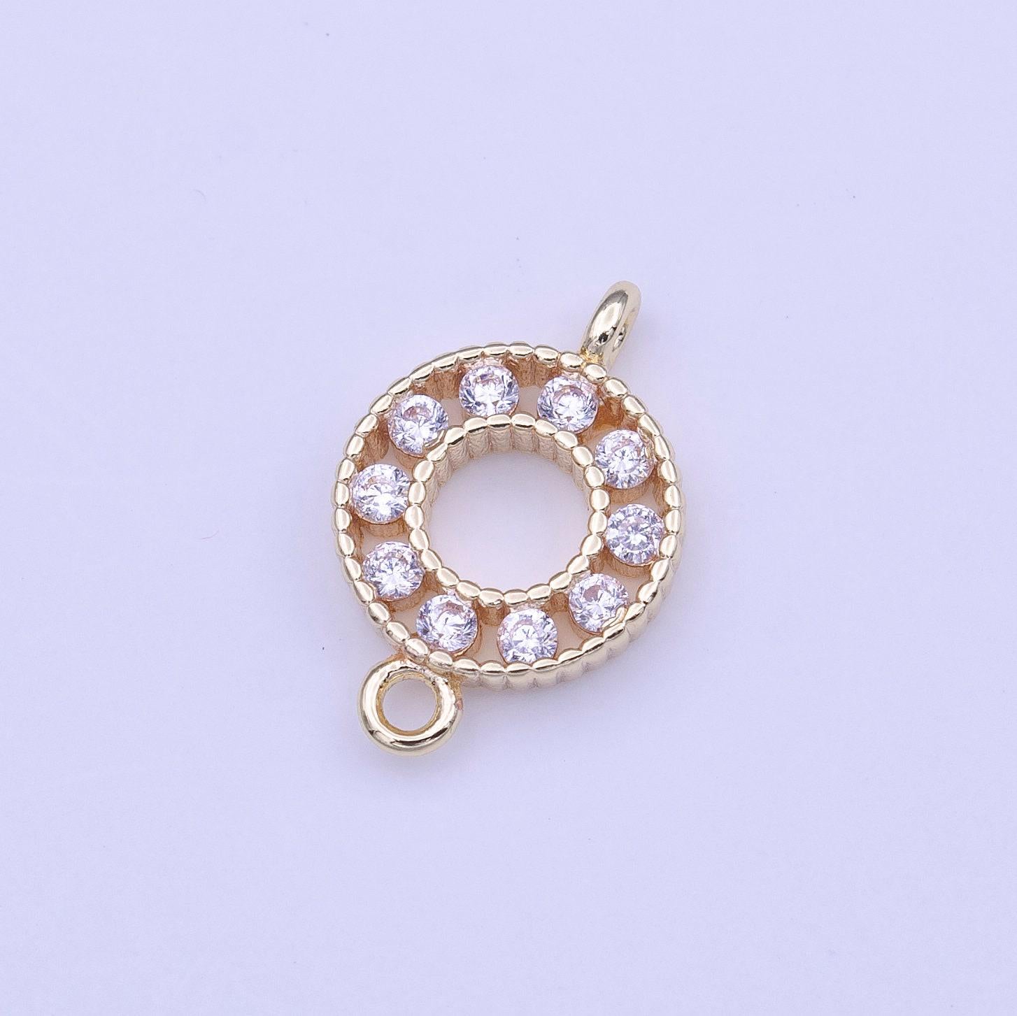 Mini clear cz cubic zirconia round gold link connector | y649