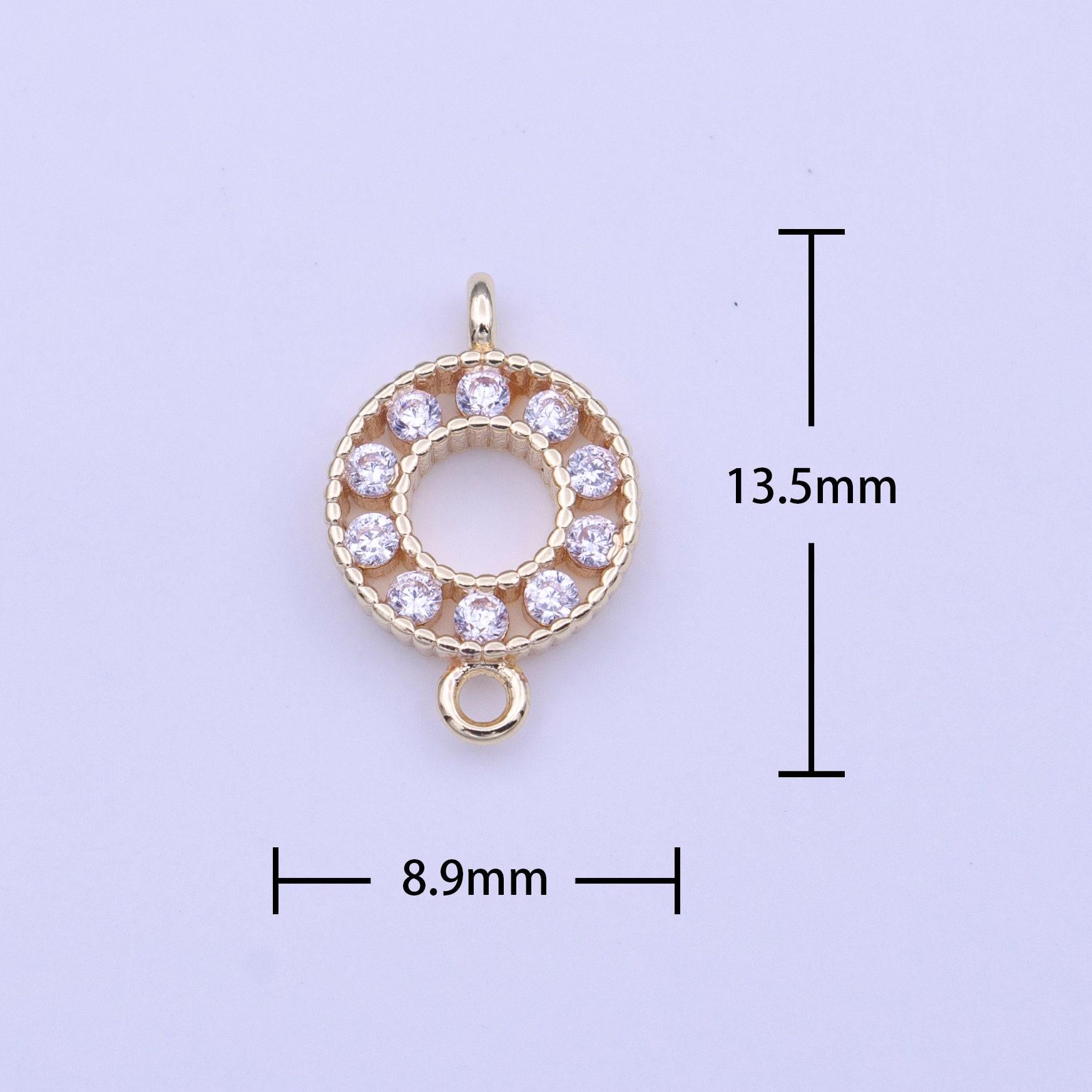 Mini clear cz cubic zirconia round gold link connector | y649