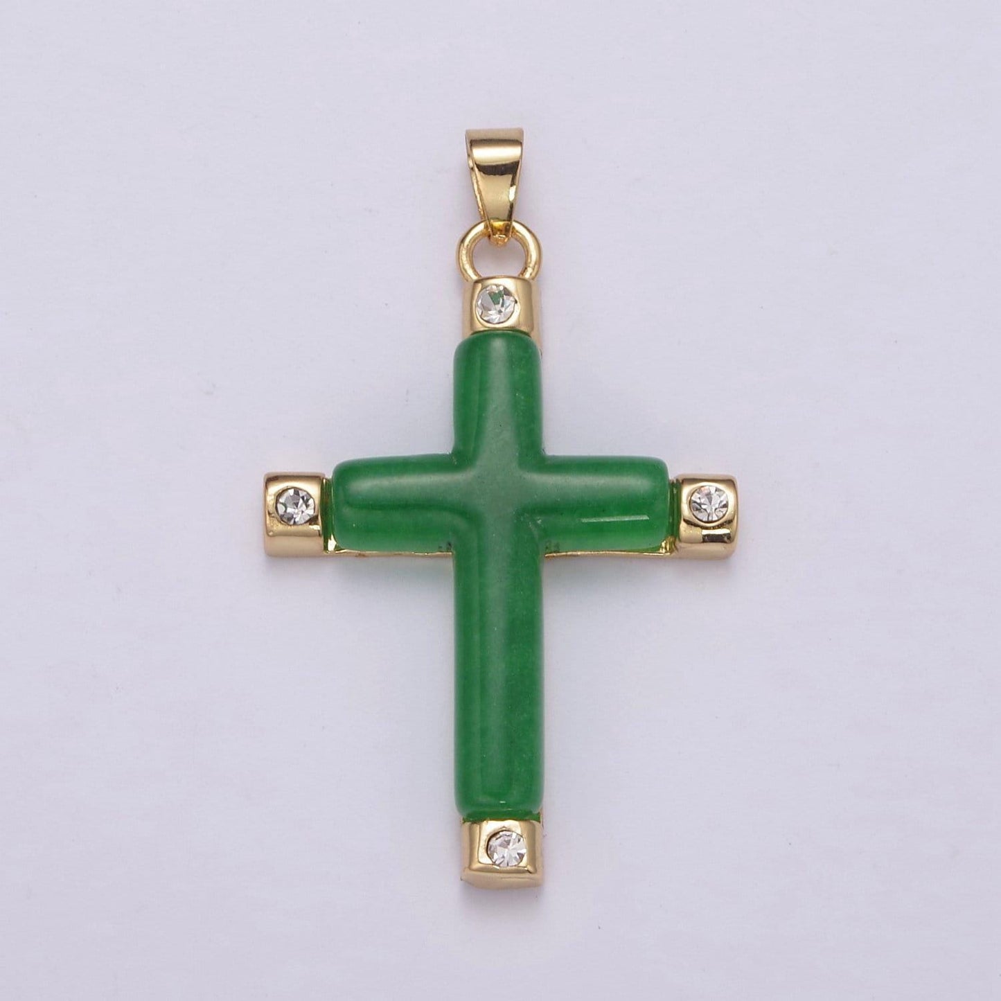 Green jade cross pendant for necklace 24k gold filled cross ah-348