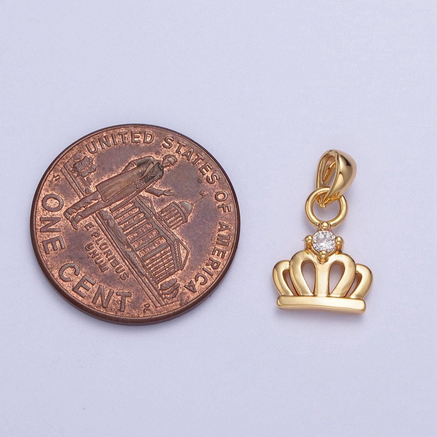 24k gold filled cute princess royal crown micro pave cubic zirconia cz stones pendant, royalty vintage crown design charm | x-454