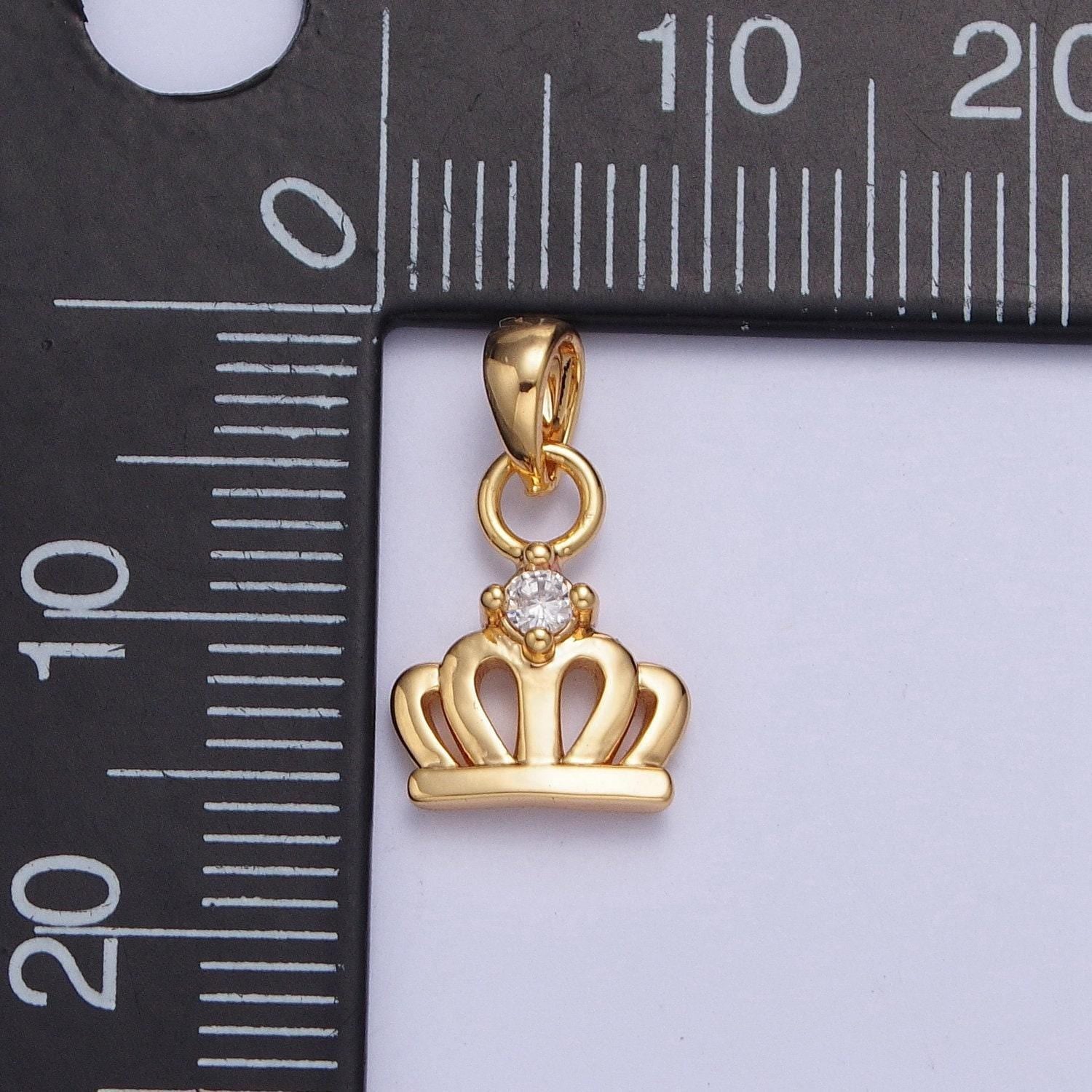 24k gold filled cute princess royal crown micro pave cubic zirconia cz stones pendant, royalty vintage crown design charm | x-454