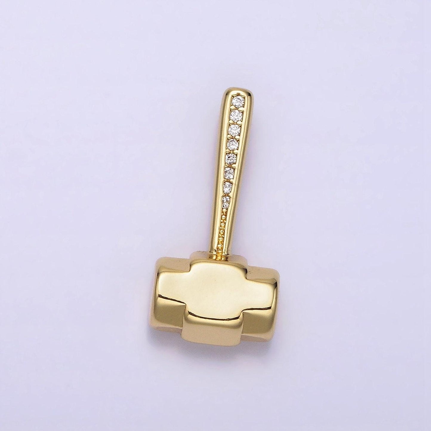 Micro pave gold cz sledgehammer construction tool charm | n1245