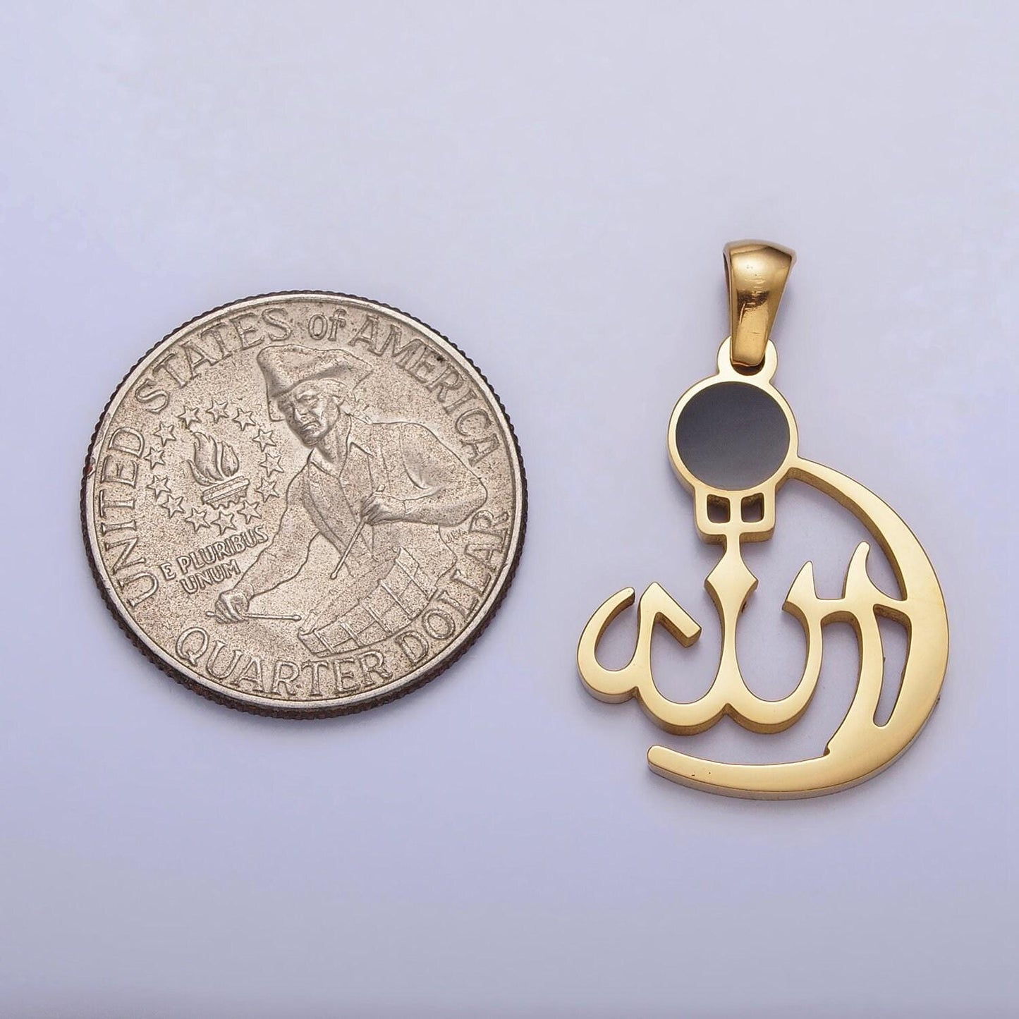 Gold arabic word allah moslem muslim islam calligraphy charm stainless steel charm for religious jewelry making supply j473
