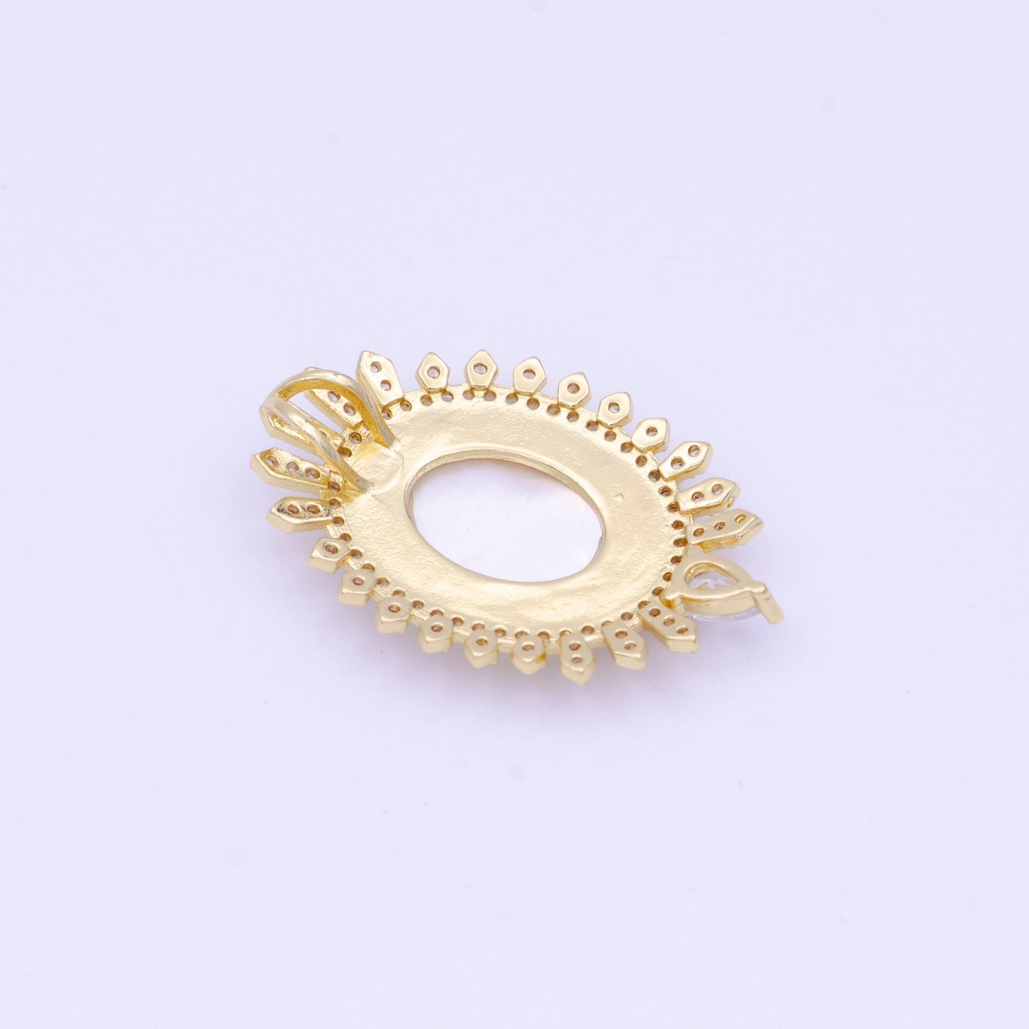 Big miraculous lady in pearl 24k gold filled oval frame clear cz micro pave religious jewelry making | h-773