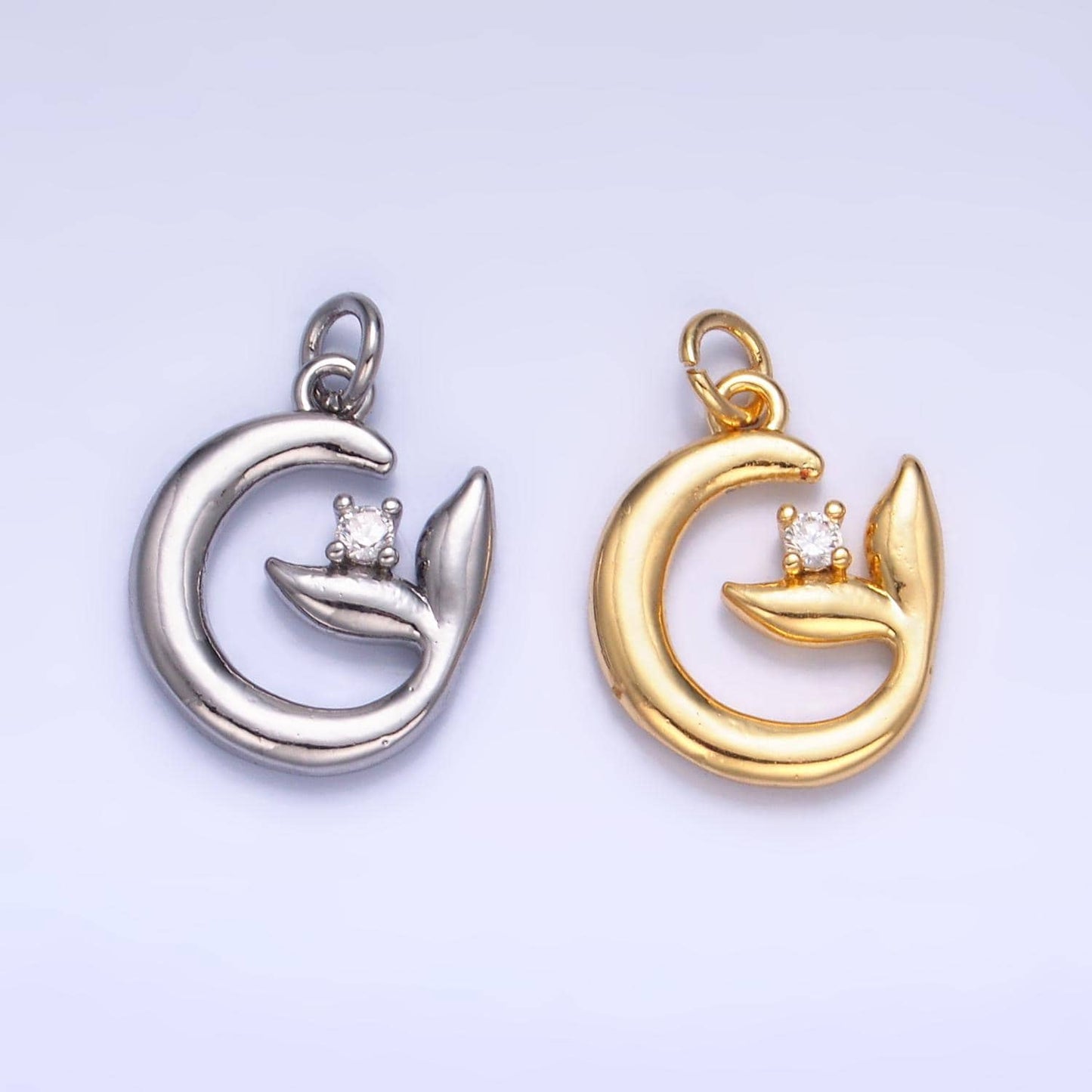 Minimalist whale tail 24k gold filled animal charm Mini Mermaid Tale | W356