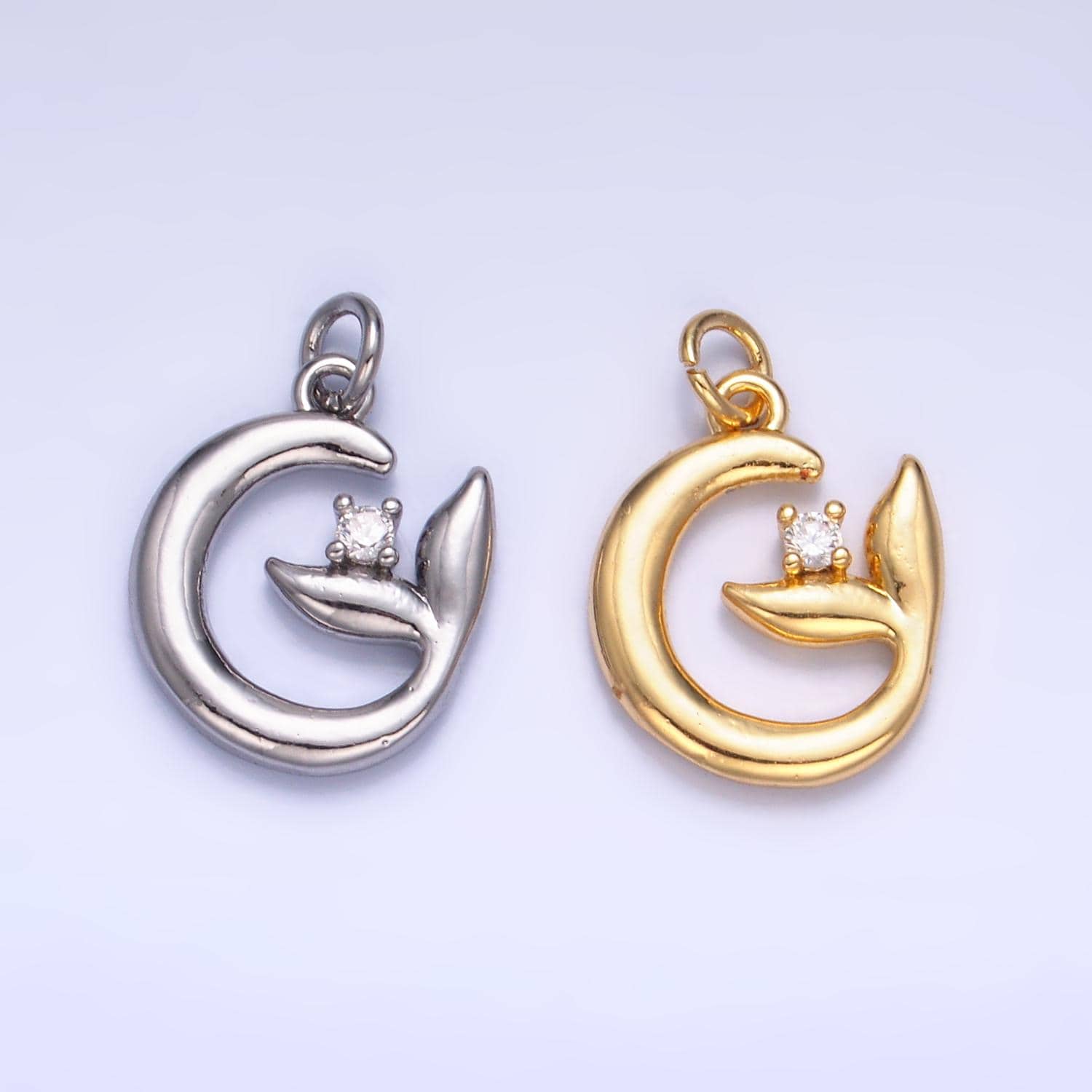 Minimalist whale tail 24k gold filled animal charm Mini Mermaid Tale | W356