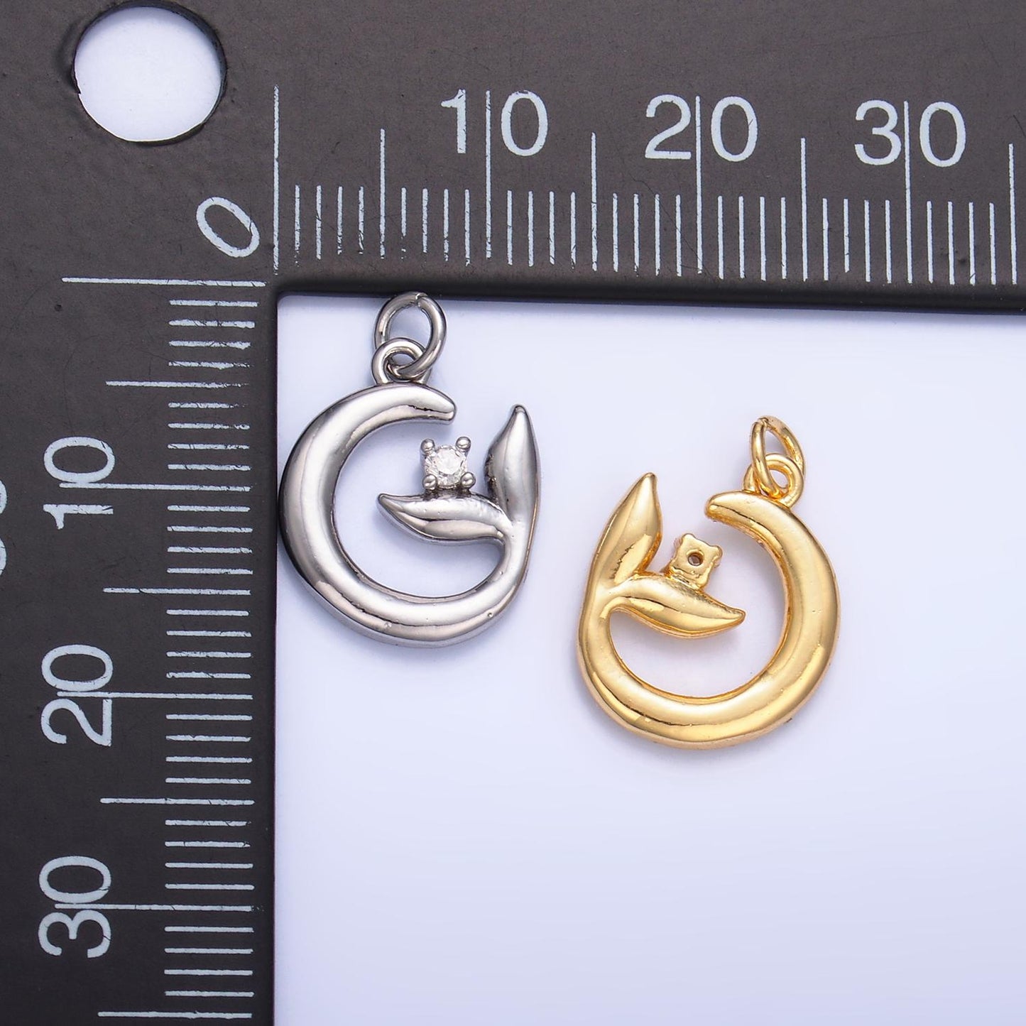 Minimalist whale tail 24k gold filled animal charm Mini Mermaid Tale | W356
