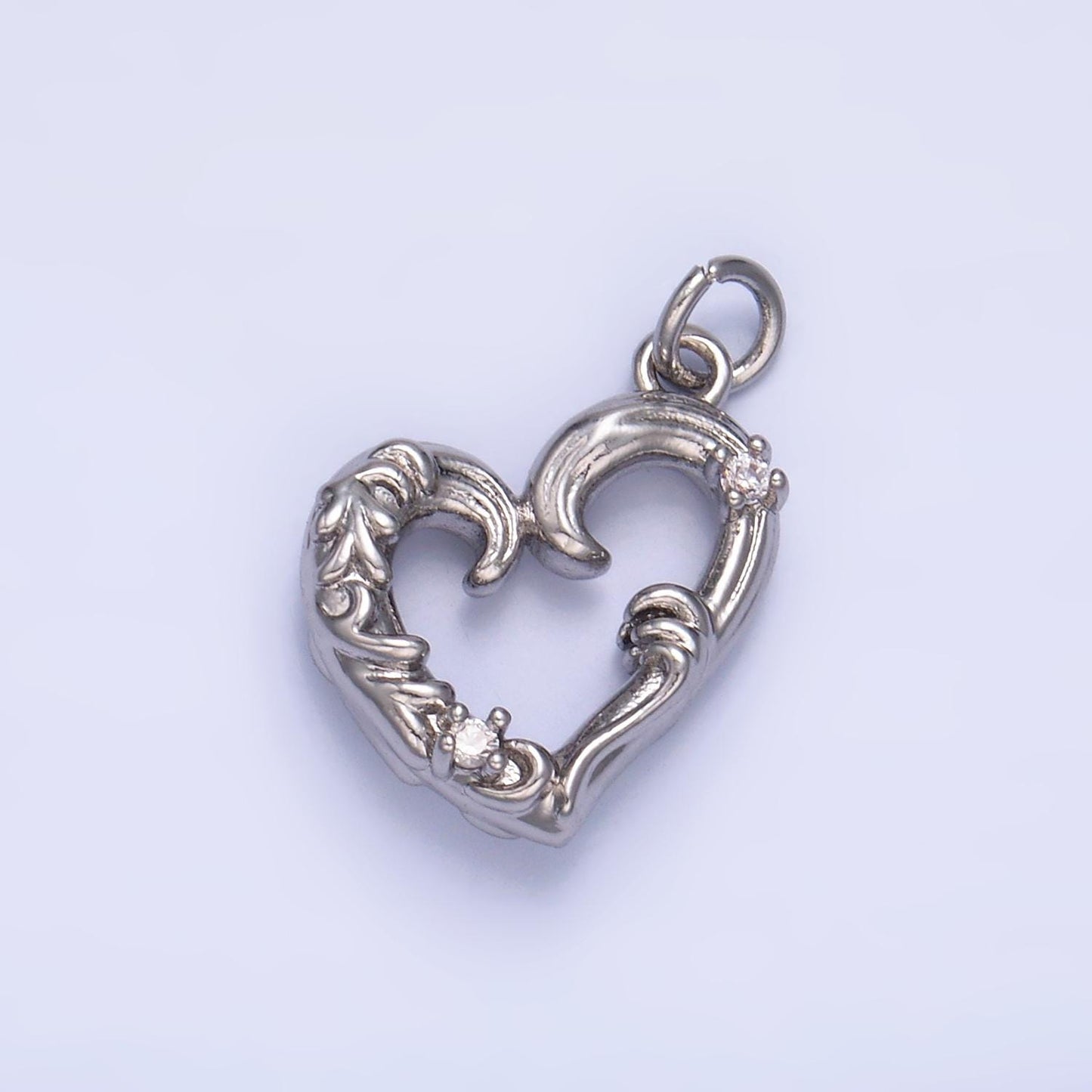 Dainty 24k Gold Filled Open Heart Charms, Silver Vine Heart Charm for Bracelet Necklace Supply Micro Pave Love Jewelry Making W372