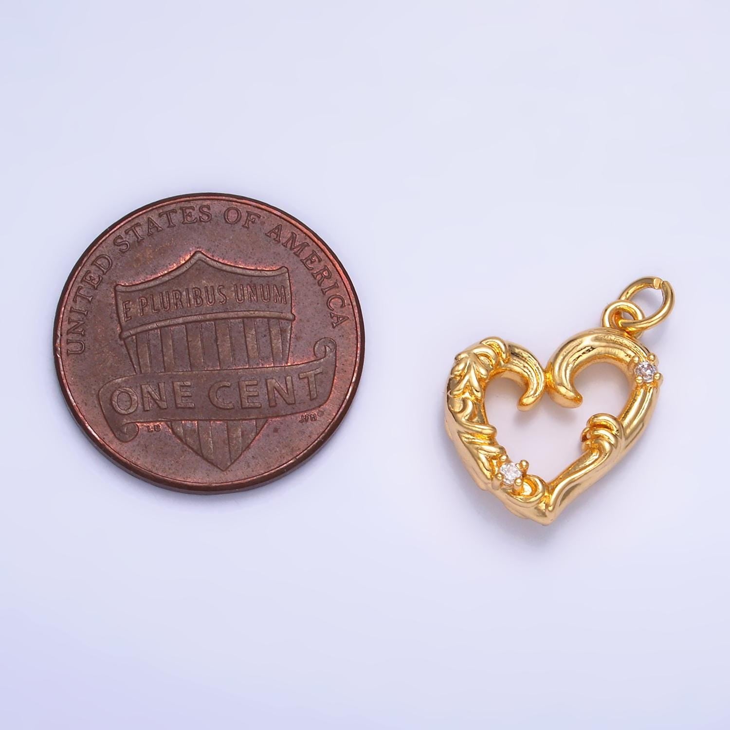 Dainty 24k Gold Filled Open Heart Charms, Silver Vine Heart Charm for Bracelet Necklace Supply Micro Pave Love Jewelry Making W372