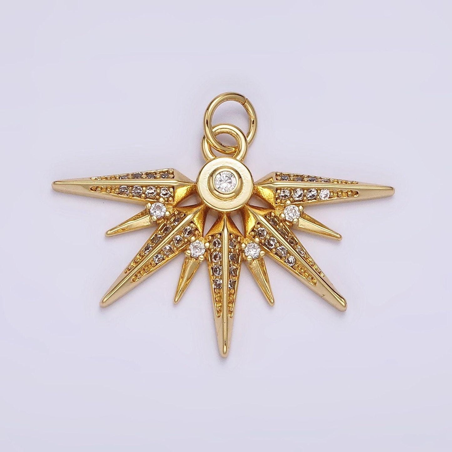 Micro pave cz star gold charm, wing starburst cubic charm, dainty celestial pendant dainty star charm for diy supply ag519