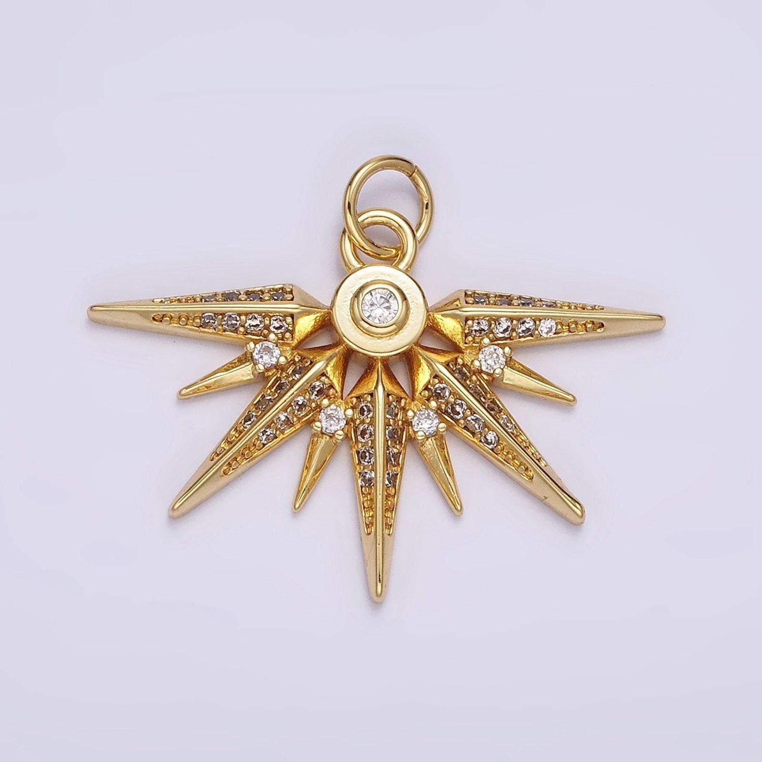 Micro pave cz star gold charm, wing starburst cubic charm, dainty celestial pendant dainty star charm for diy supply ag519