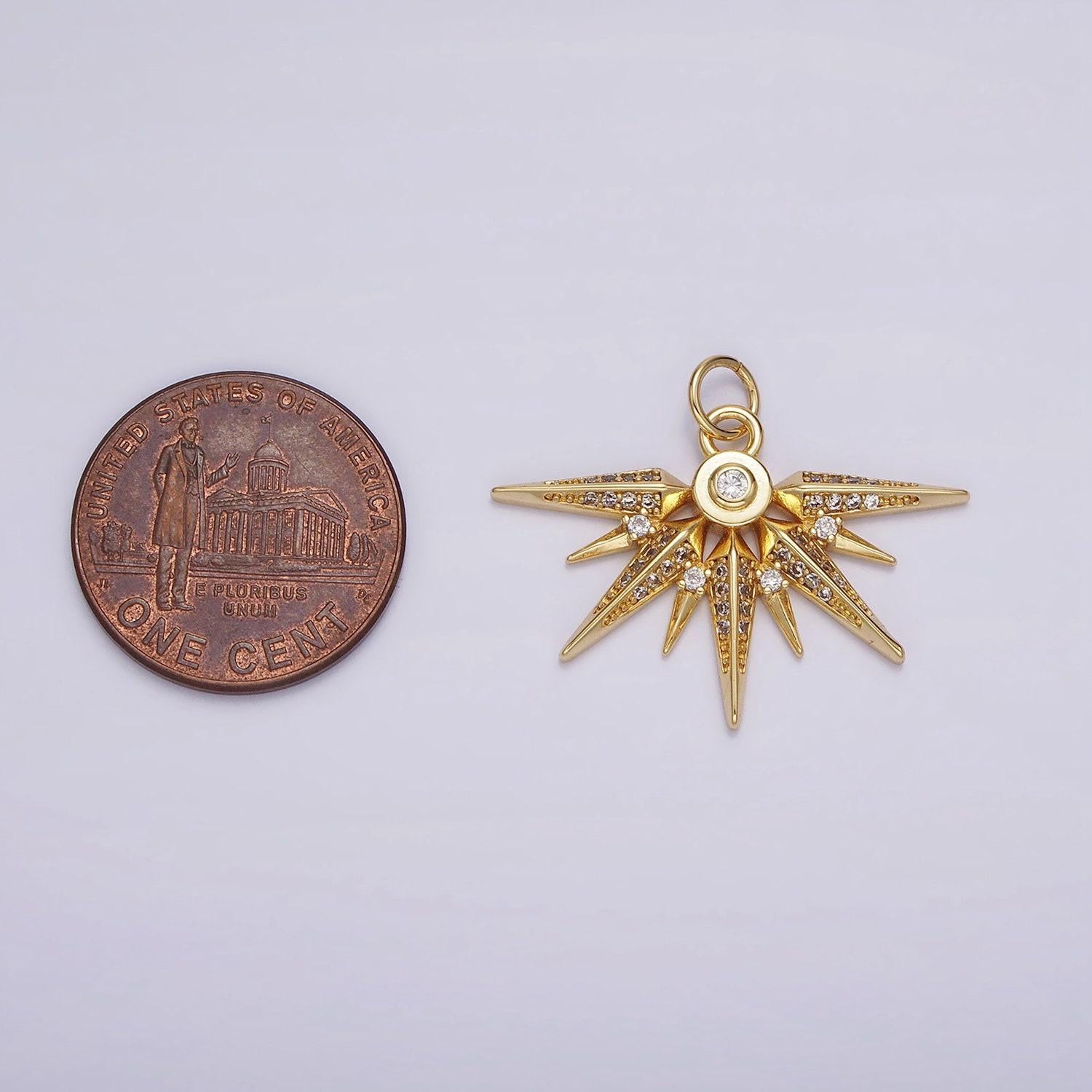 Micro pave cz star gold charm, wing starburst cubic charm, dainty celestial pendant dainty star charm for diy supply ag519