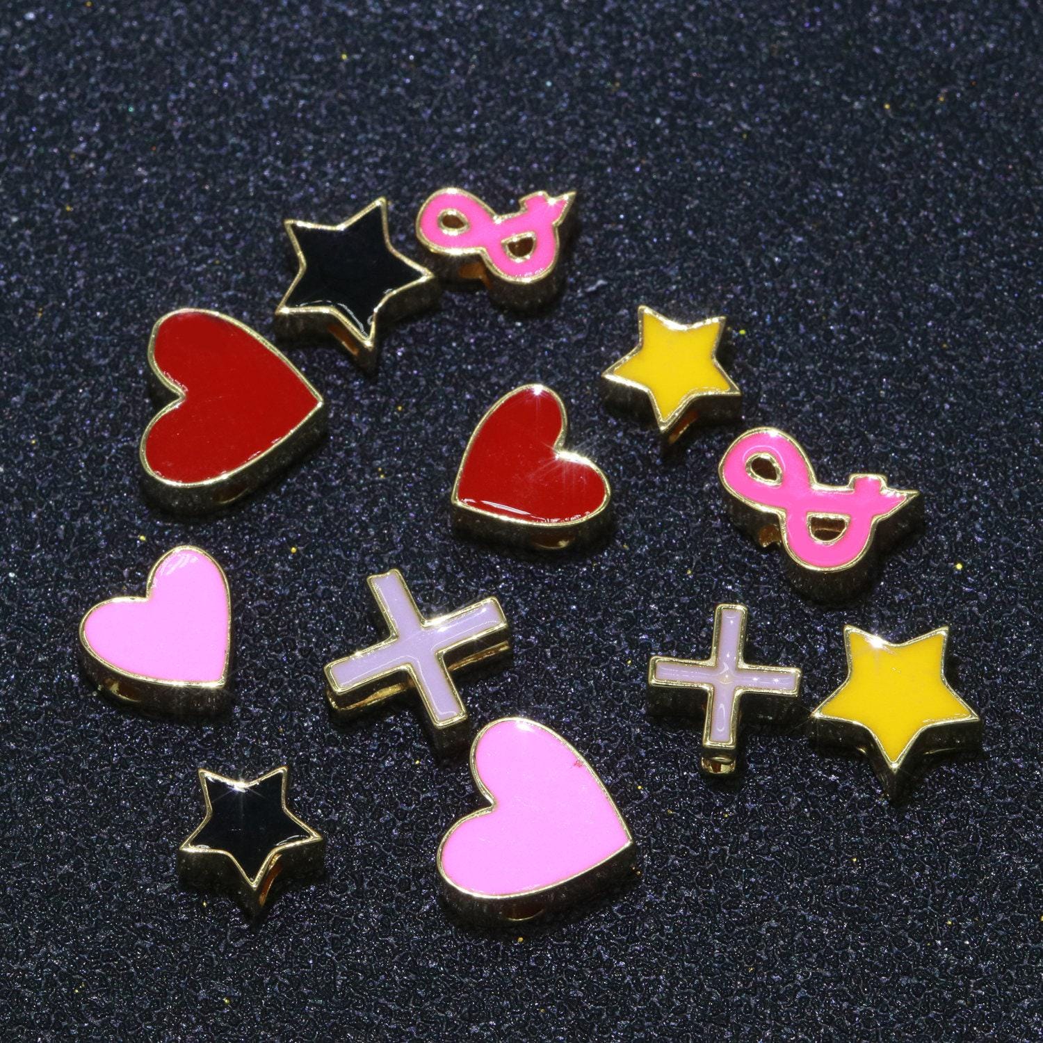 Gold filled enamel spacer beads, symbol beads, beads heart star pink red enamel beads for bracelet necklace gold cover backing 8mm,10mm,b516