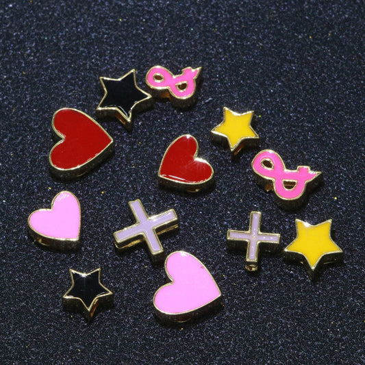 Gold filled enamel spacer beads, symbol beads, beads heart star pink red enamel beads for bracelet necklace gold cover backing 8mm,10mm,b516